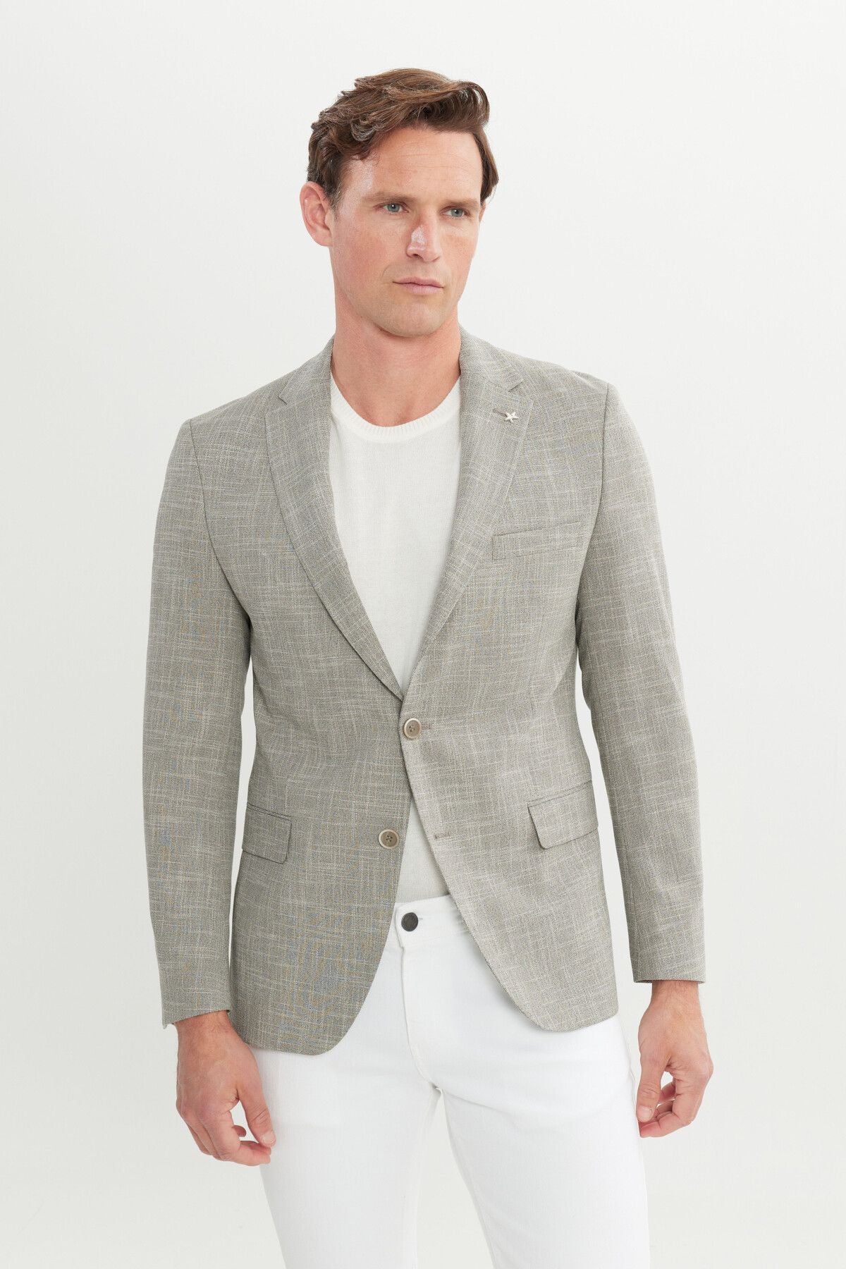 Men's Beige Slim Fit Narrow Cut Mono Yaka Amest Jacket