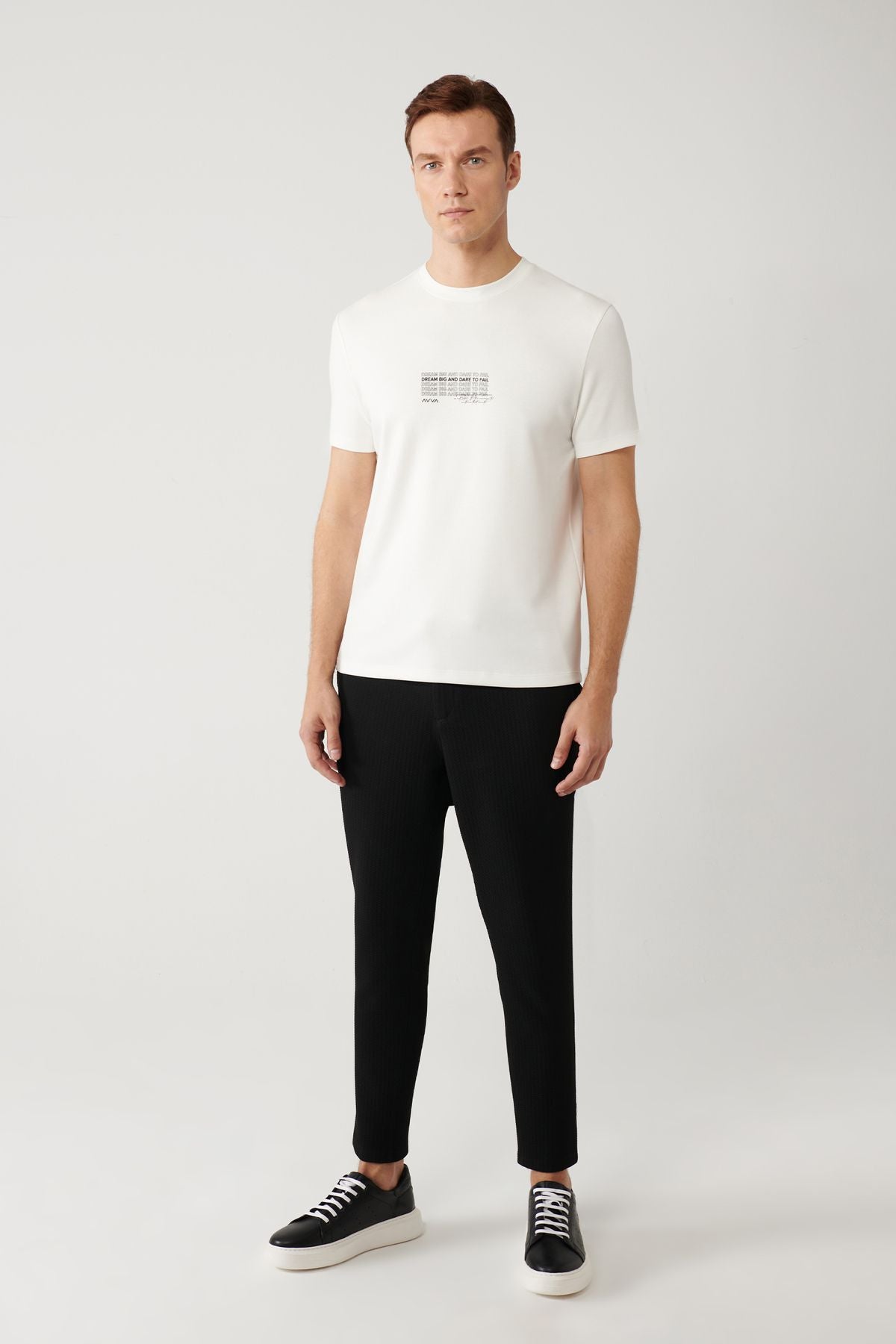 Men's White Bicycle Collar Printed Interlok T-Shirt A41y1013