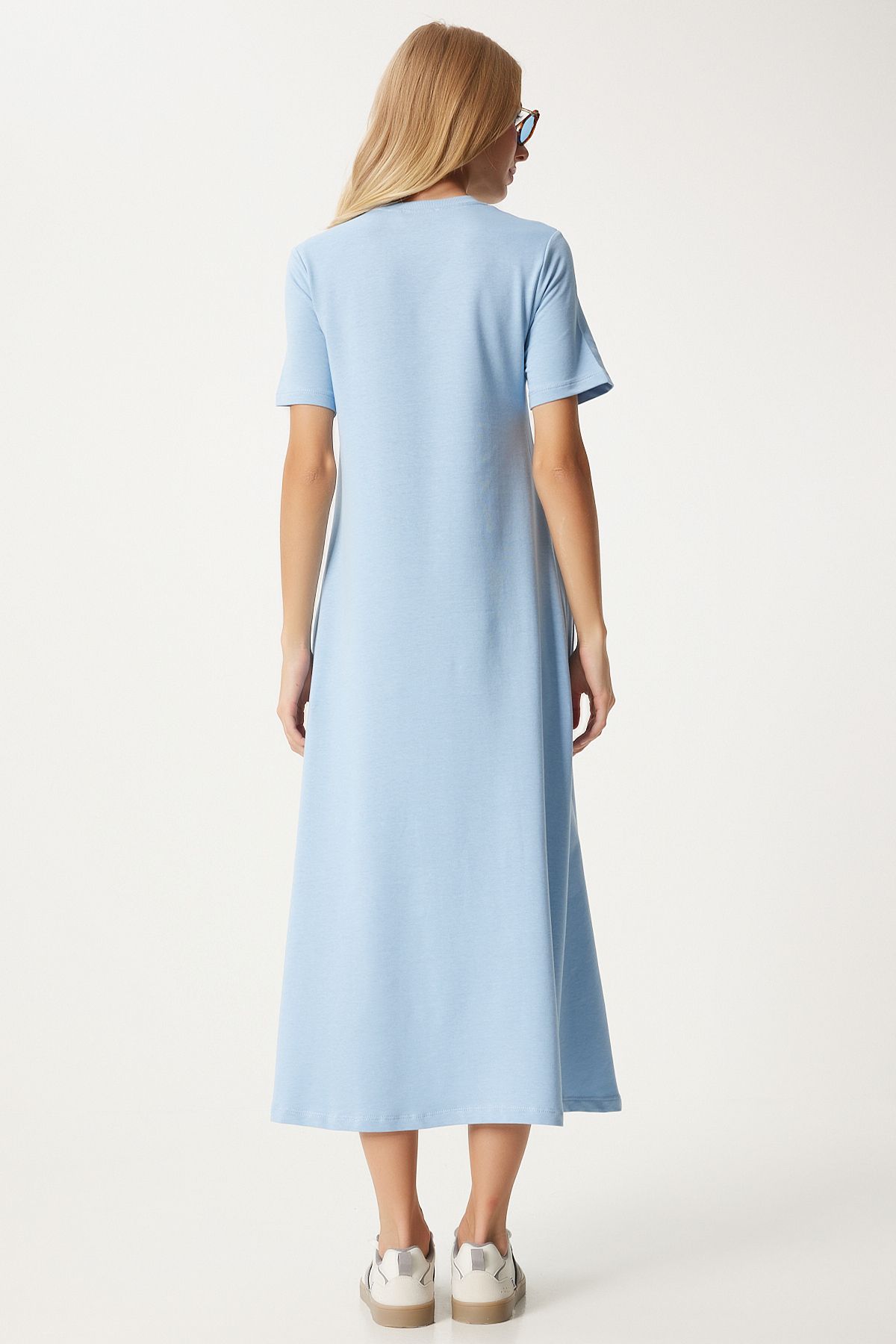 Woman sky blue A cut summer combed dress ub00060