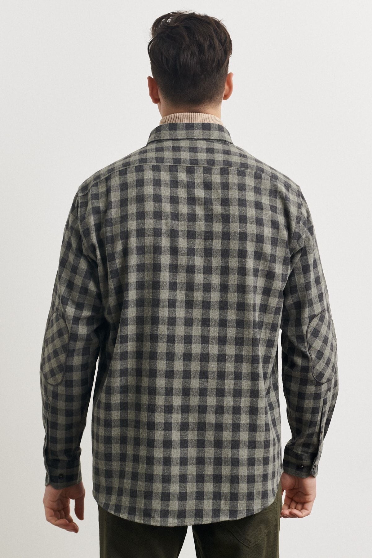 Men's anthracite-green comfort fit comfortable cut buttoned collar checkered flannel lumberjack shirt