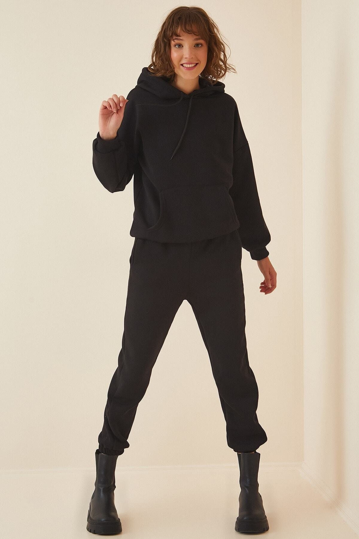 Female black hooded fleece tracksuit team DD00762