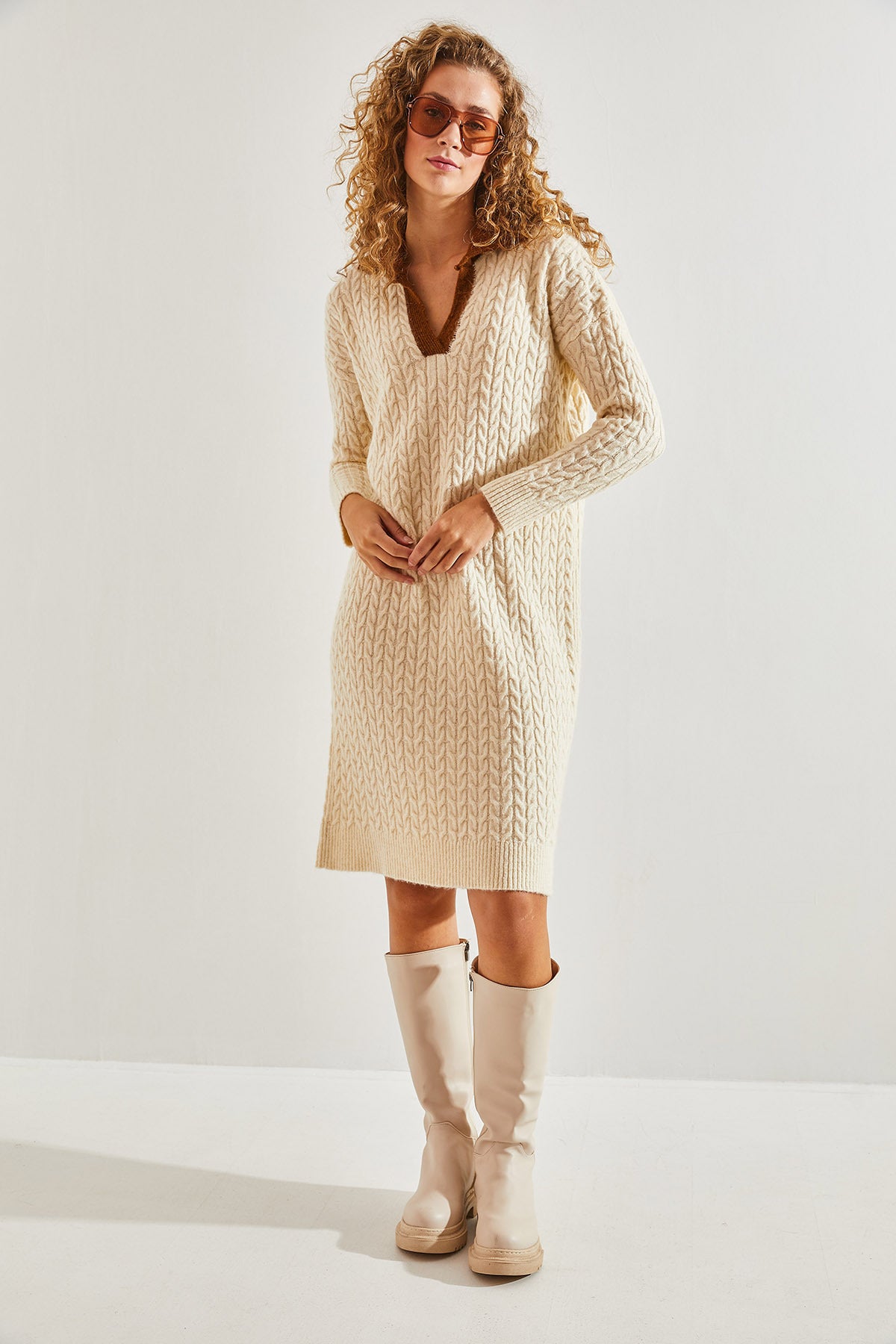 Women's Colored Collar Knitwear Dress 20234214
