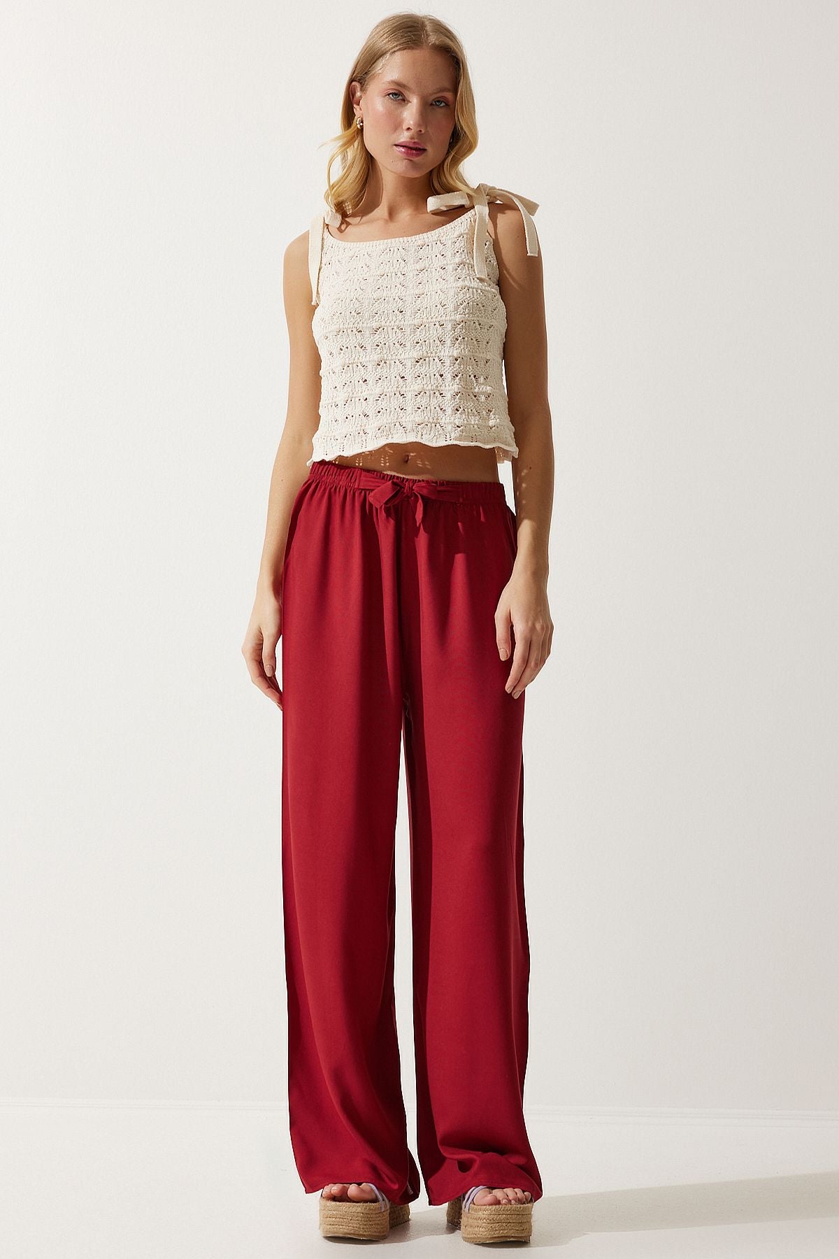 Female Bordeaux Summer Viscose Palazzo Pants EN00610