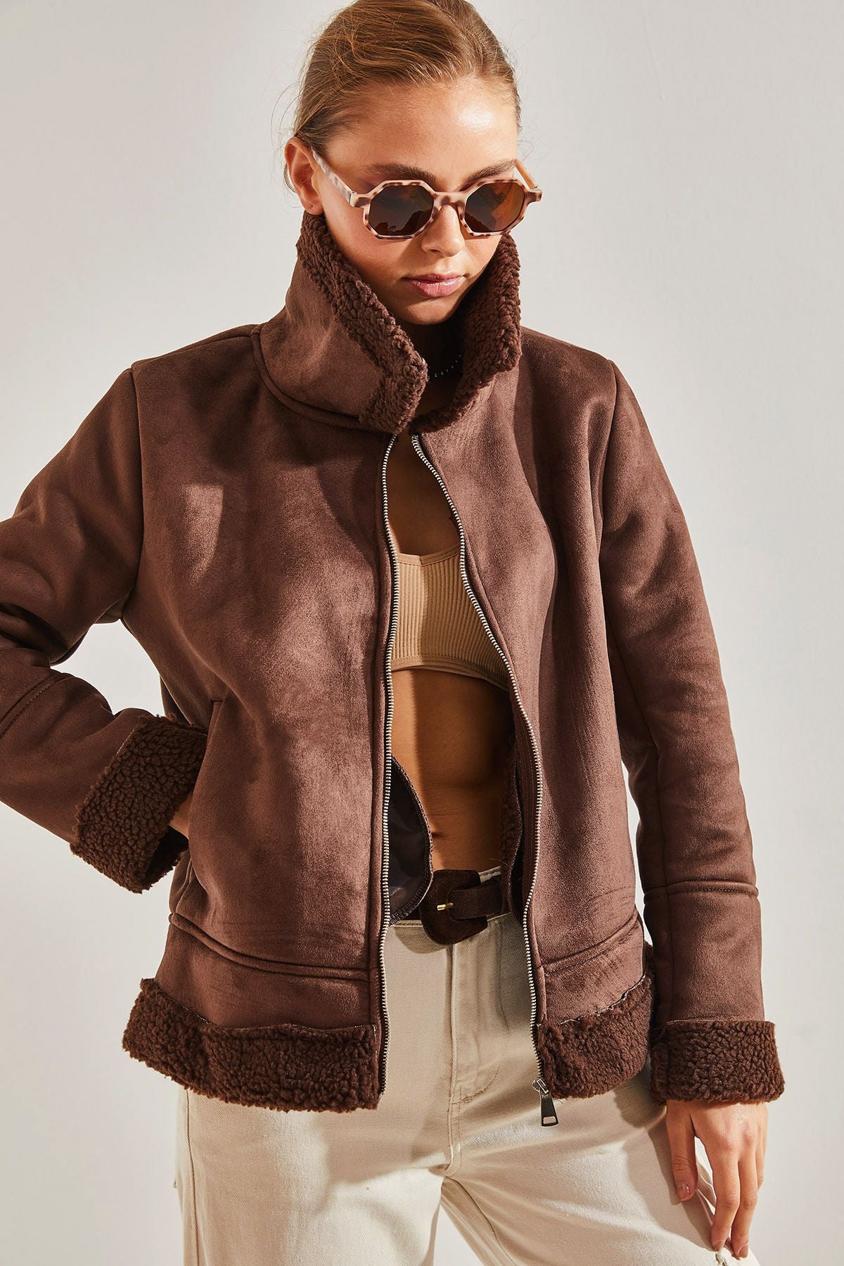 Women's suede plush coat