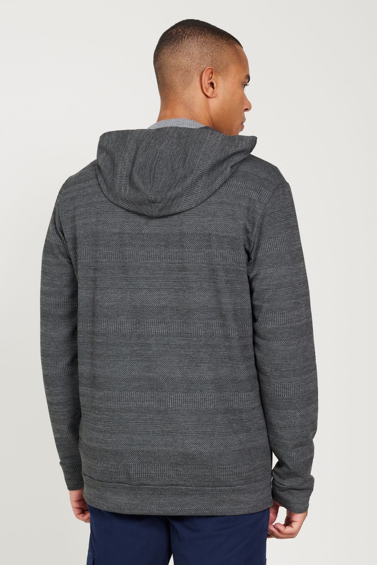 Men's black-gray standard fit normal cutting hooded zipper sweatshirt jacket