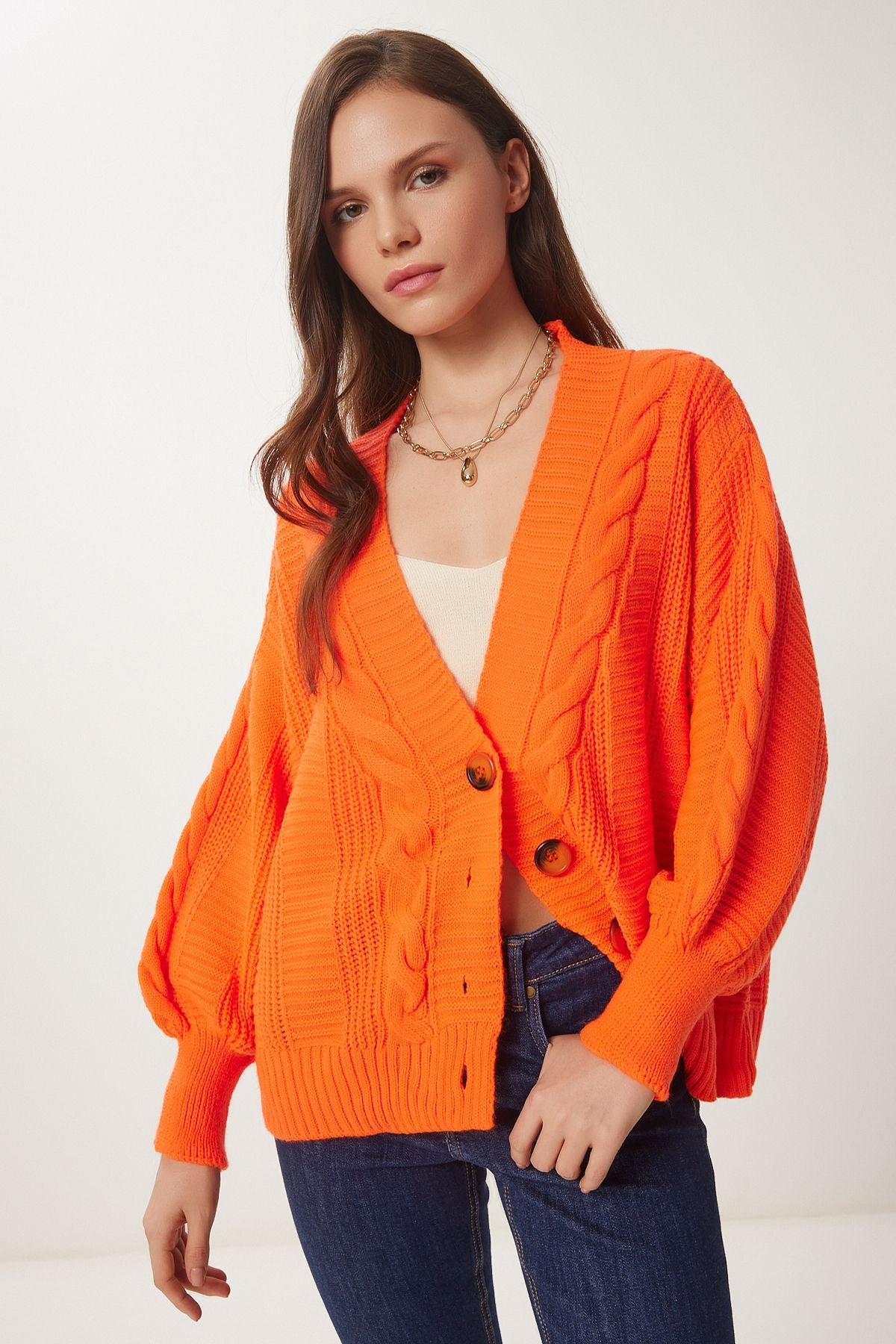 Female Oranj Bubble Balloon Sleeve shabby knitwear cardigan MX00176