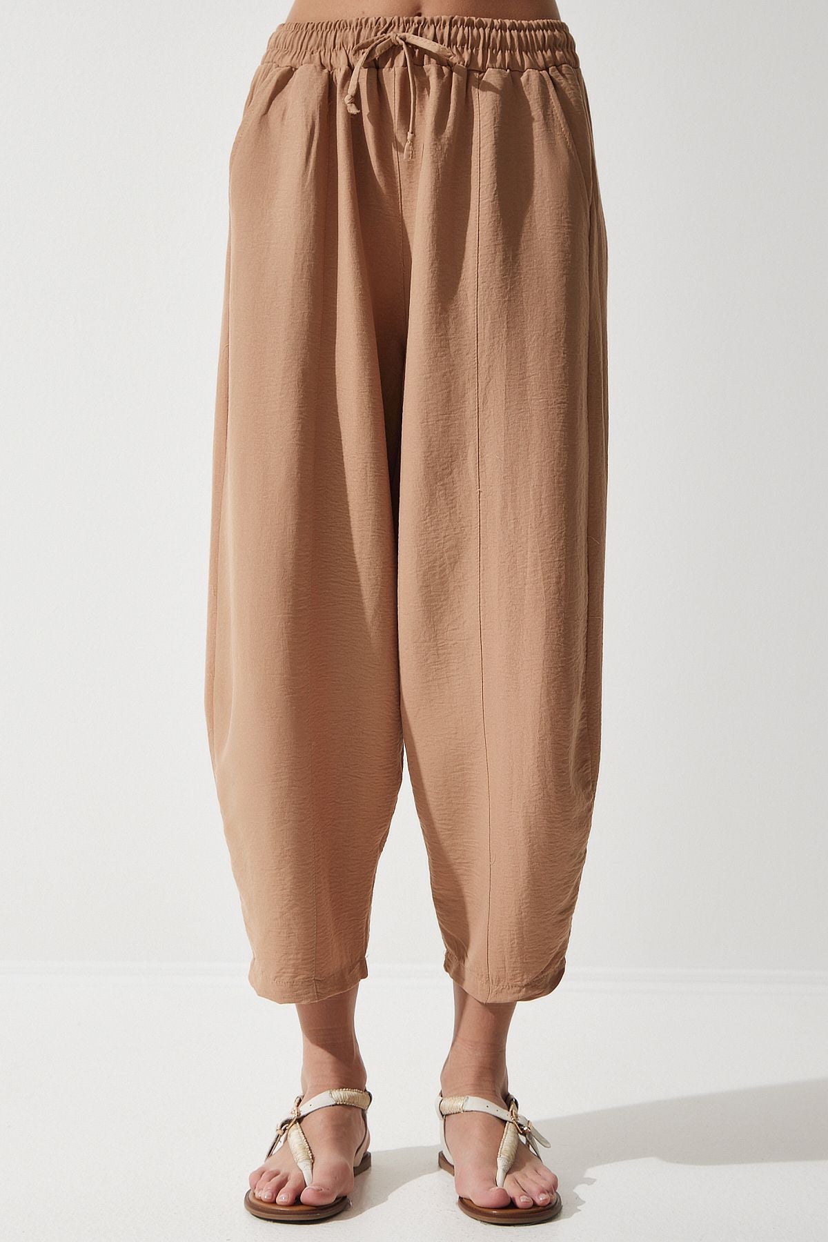 Female Dark Beige Pocket Linen Viscose Shalwar Pants CV00001