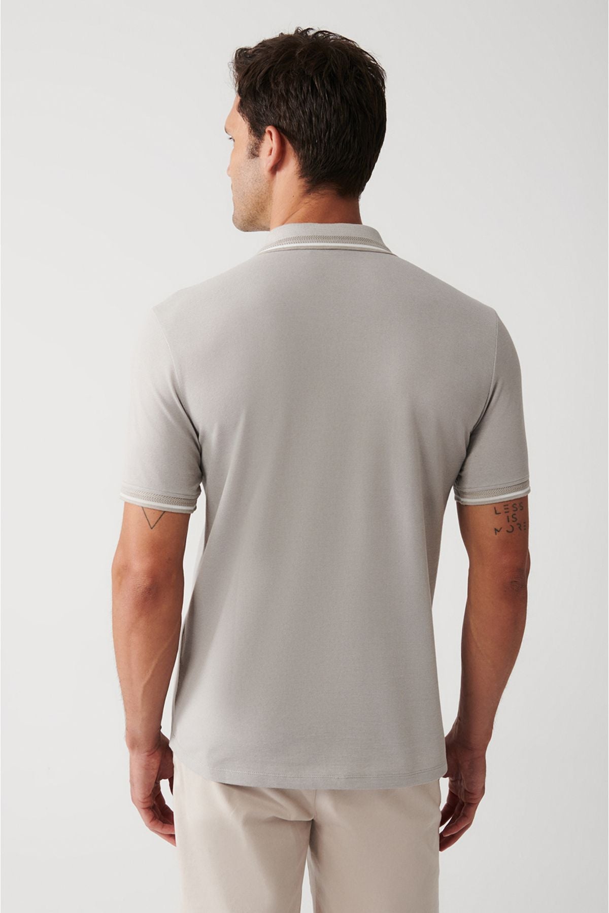 Men's Gray Curlled Neck Pocket 2 Button Polo Yaka T-shirt E001031