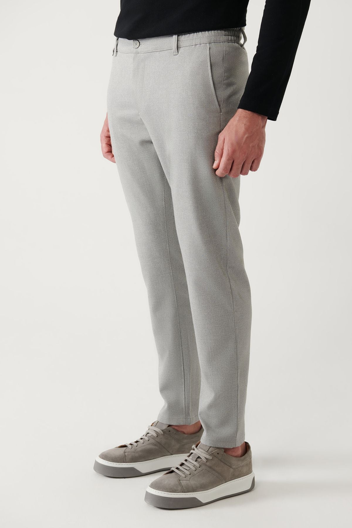 Men's Light Gray Side Pocket Waist Patterned Trousers A32Y3083