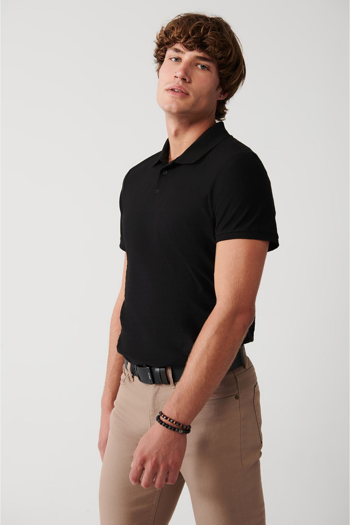 Men's Black 100 %Cotton Polo Yaka T-shirt A31y1128
