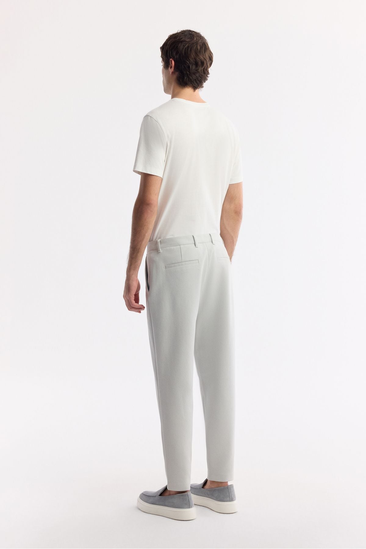 Men's Light Gray Classic Waist Knitting Diagonal Pedasa Carrot Fit Pants A51y3013