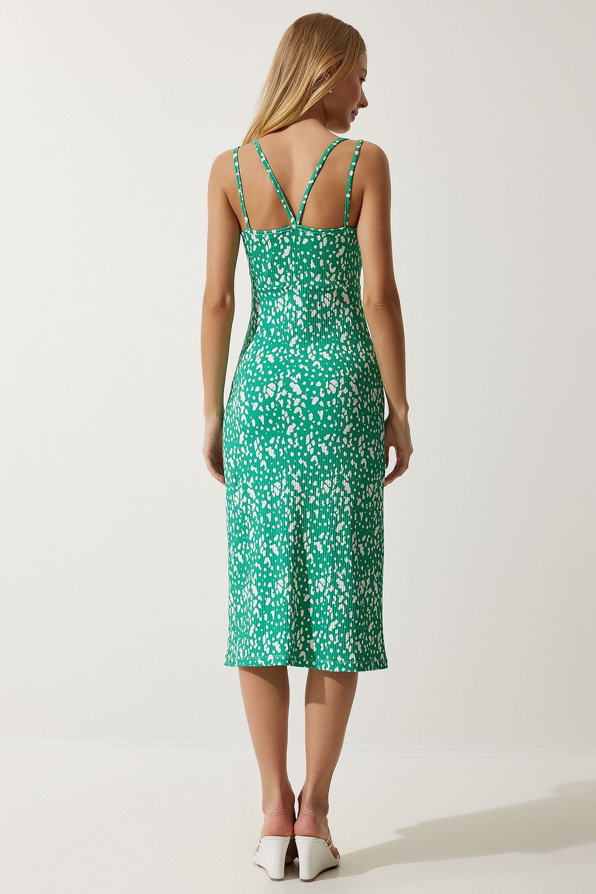 Woman Green Double Hanger Patterned Knitting Dress MC00262