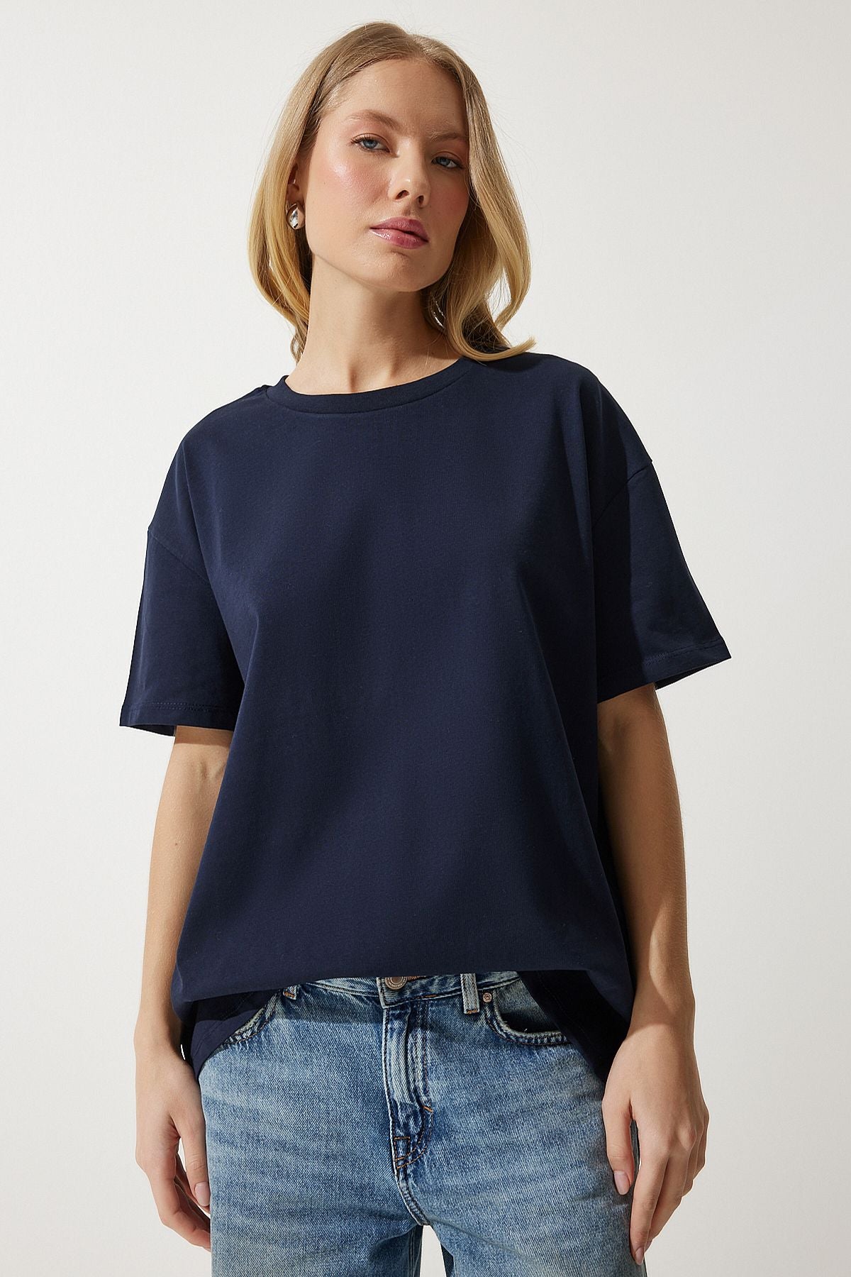 Woman Navy Bol Basic Cotton T-Shirt BP00151