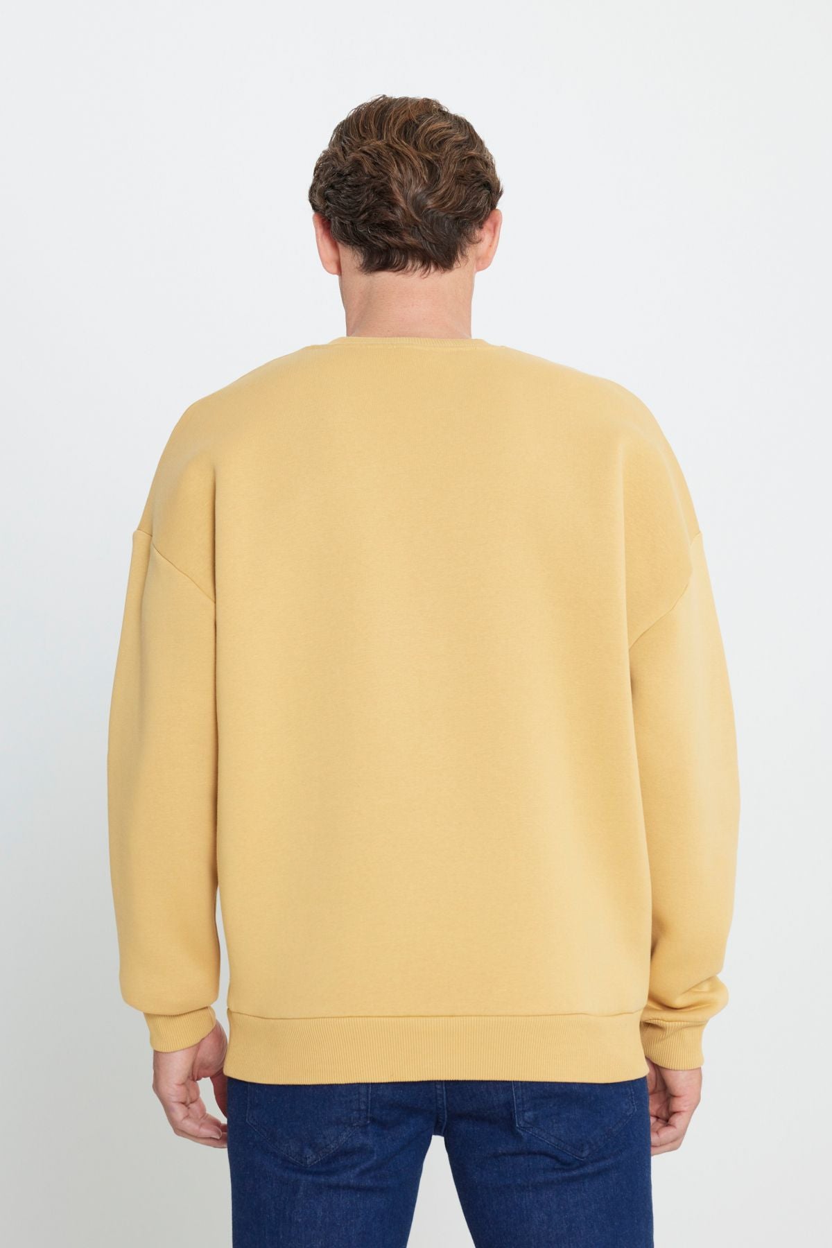 Men's mustard oversize fit abundant cut cotton polar polar 3 -IP bicycle collar sweatshirt