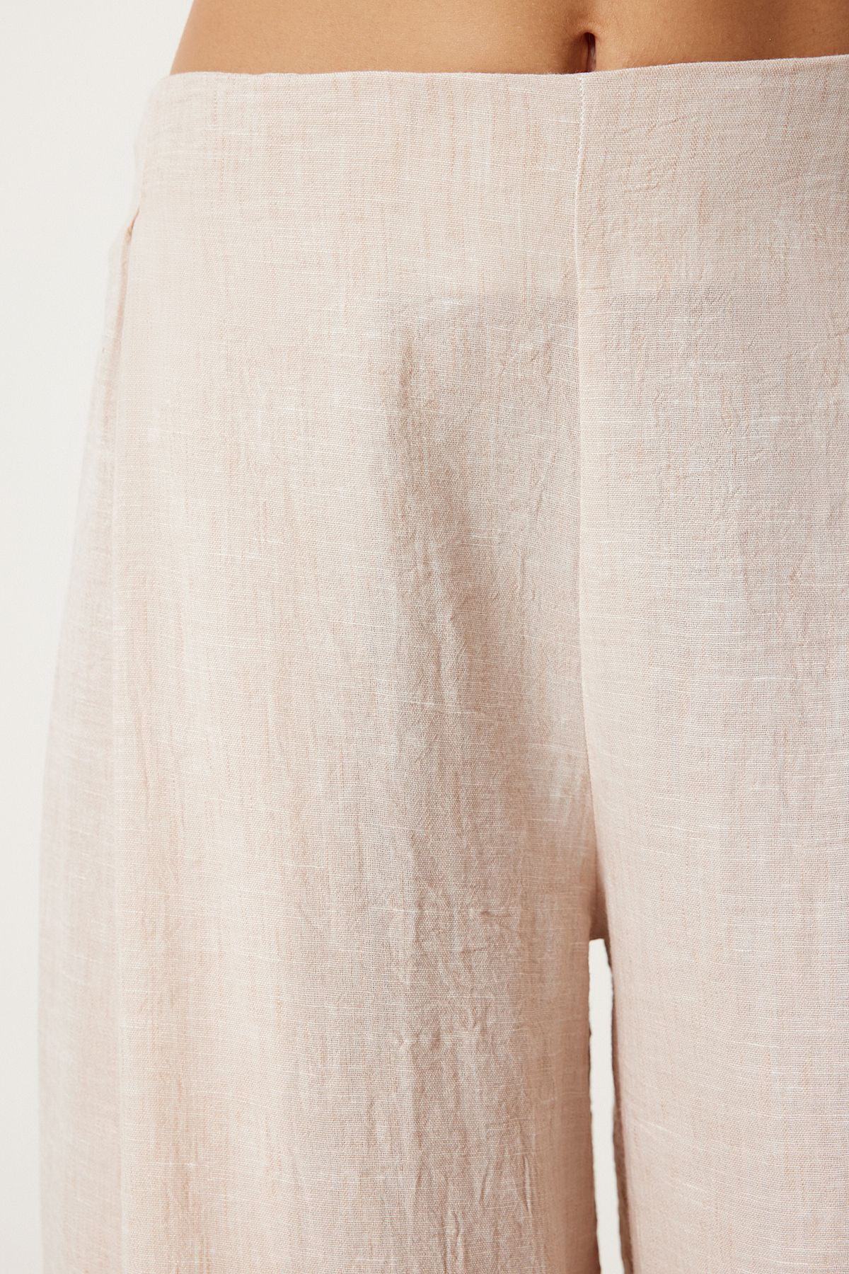 Women's Cream Linen Blouse Slit Pants Set FN03271