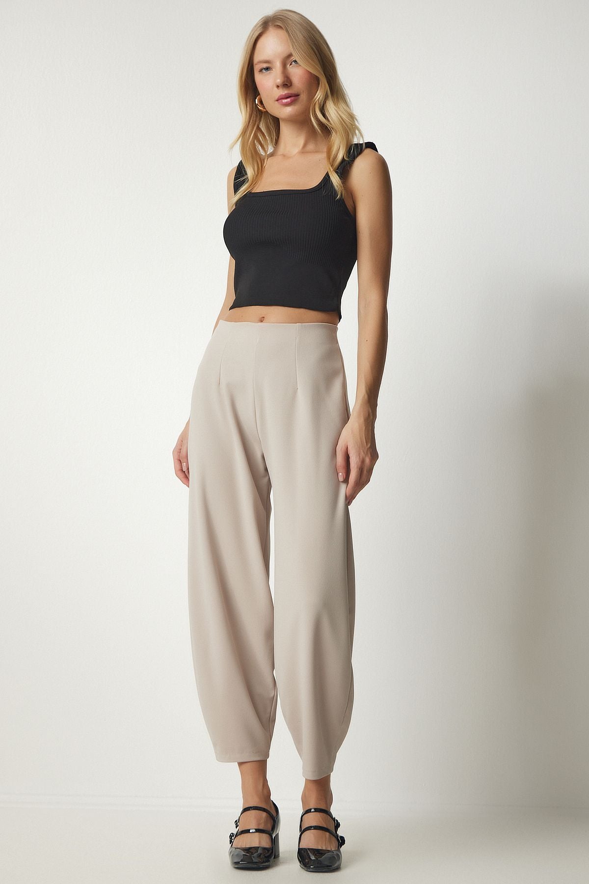 Female Beige Casual Woven Shalwar Pants MS00014