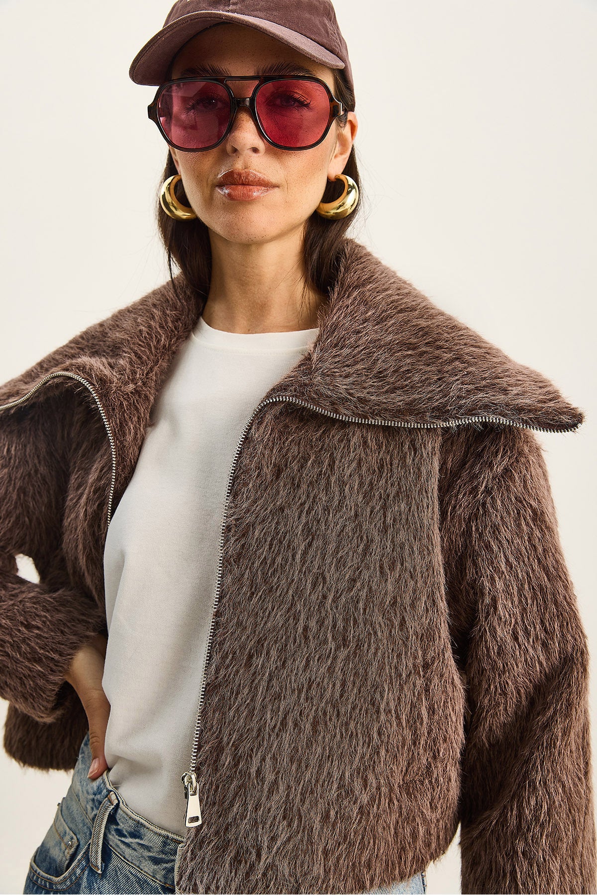 Women's Wide Collar Pocket Detailed Lined Raised Crop Coat 0211 60283819