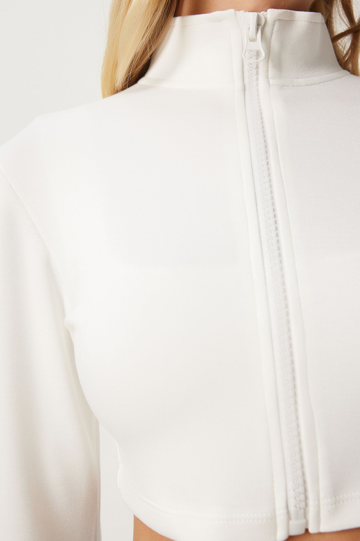 Female Ecru Zipper Crop Scuba Jacket NJ00161