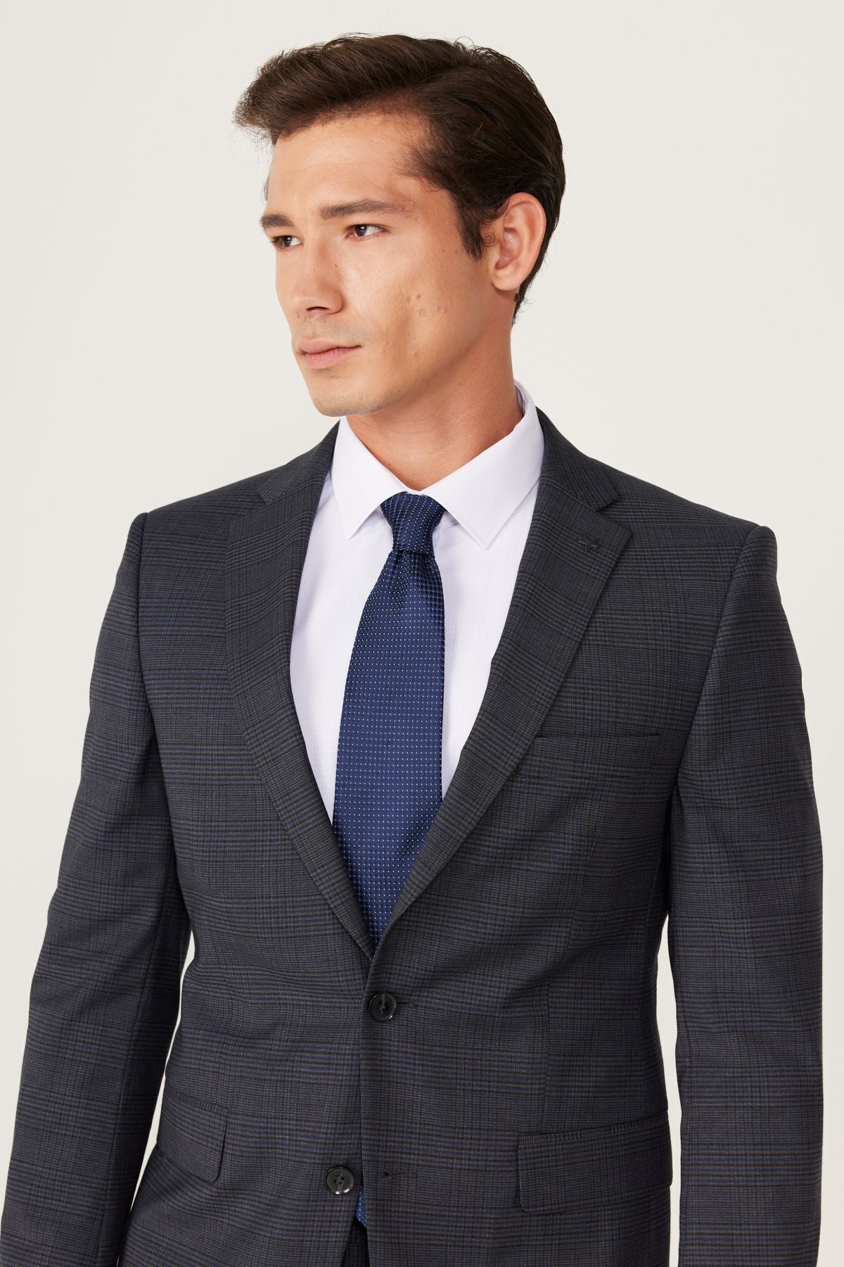 Men's anthracite-Lacivert Wool Extra Slim Fit Narrow Cut Mono Yaka Patterned Suit