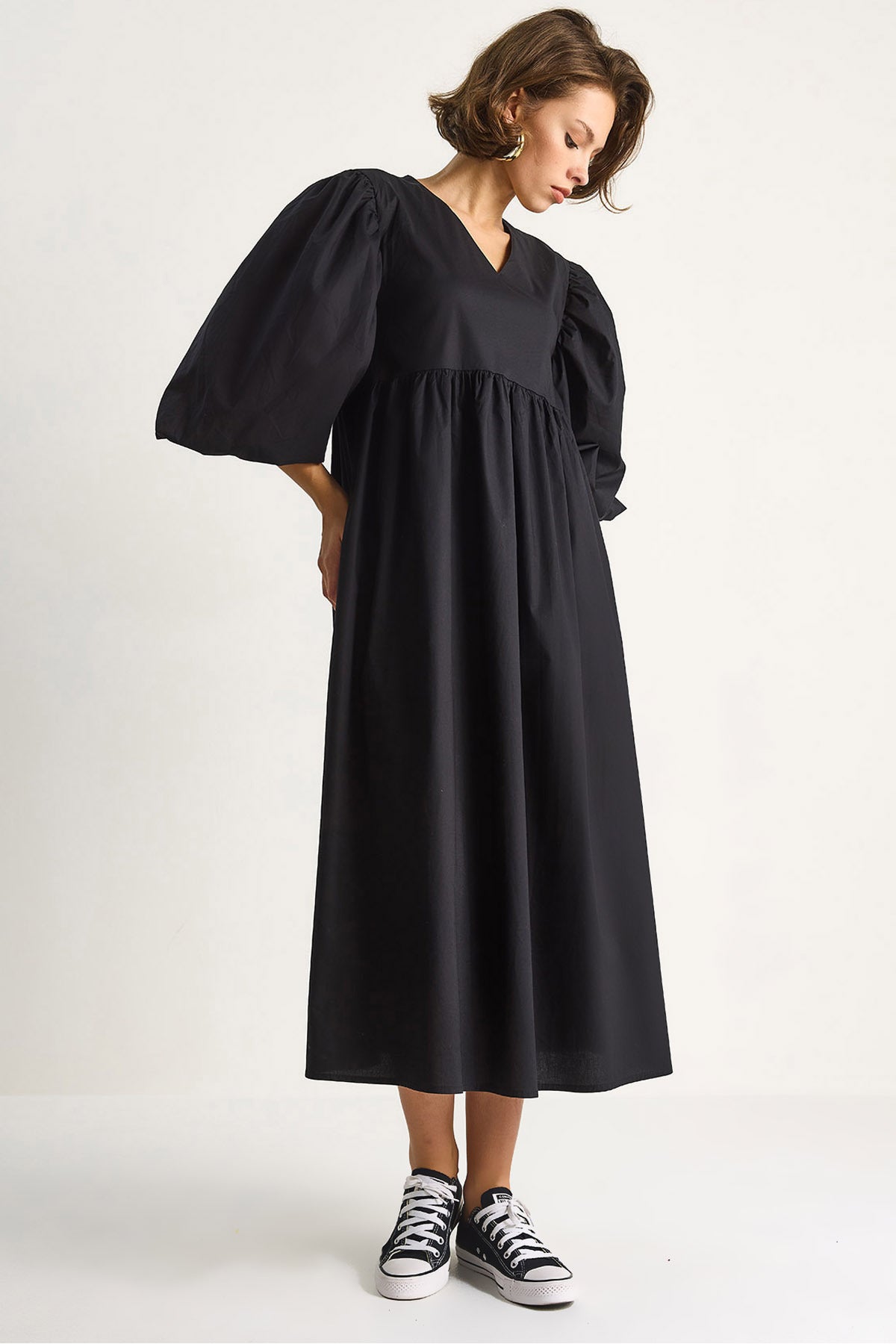 Women's V-Neck Balloon Sleeve Long Dress 60284071