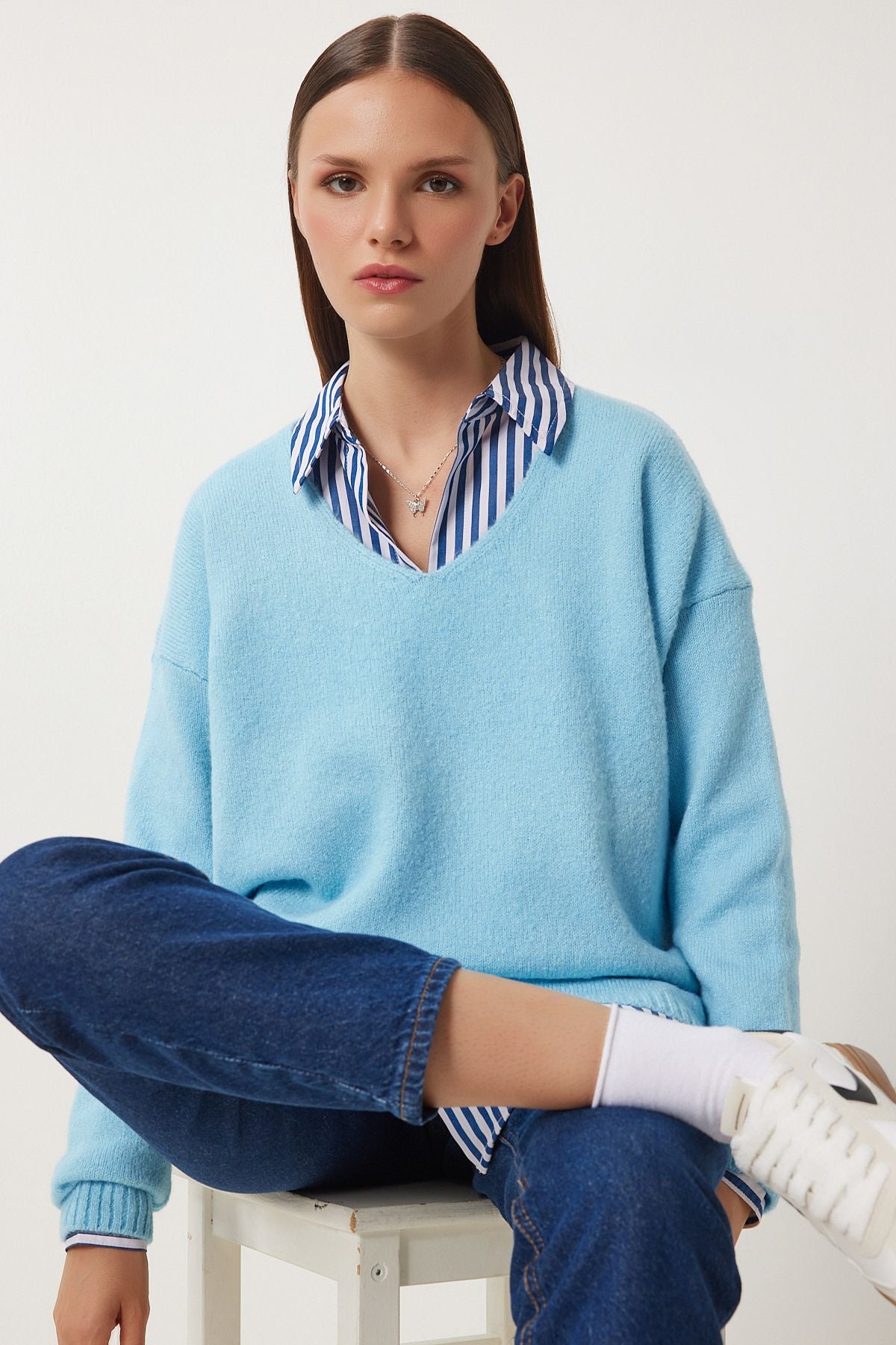 WOMEN LIGHT BLUE V -YAKA Knitwear Kazakh ZA00063