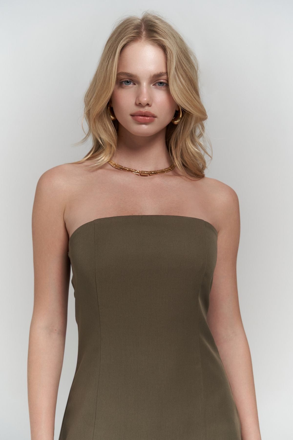 Clara Straplez Khaki Dress