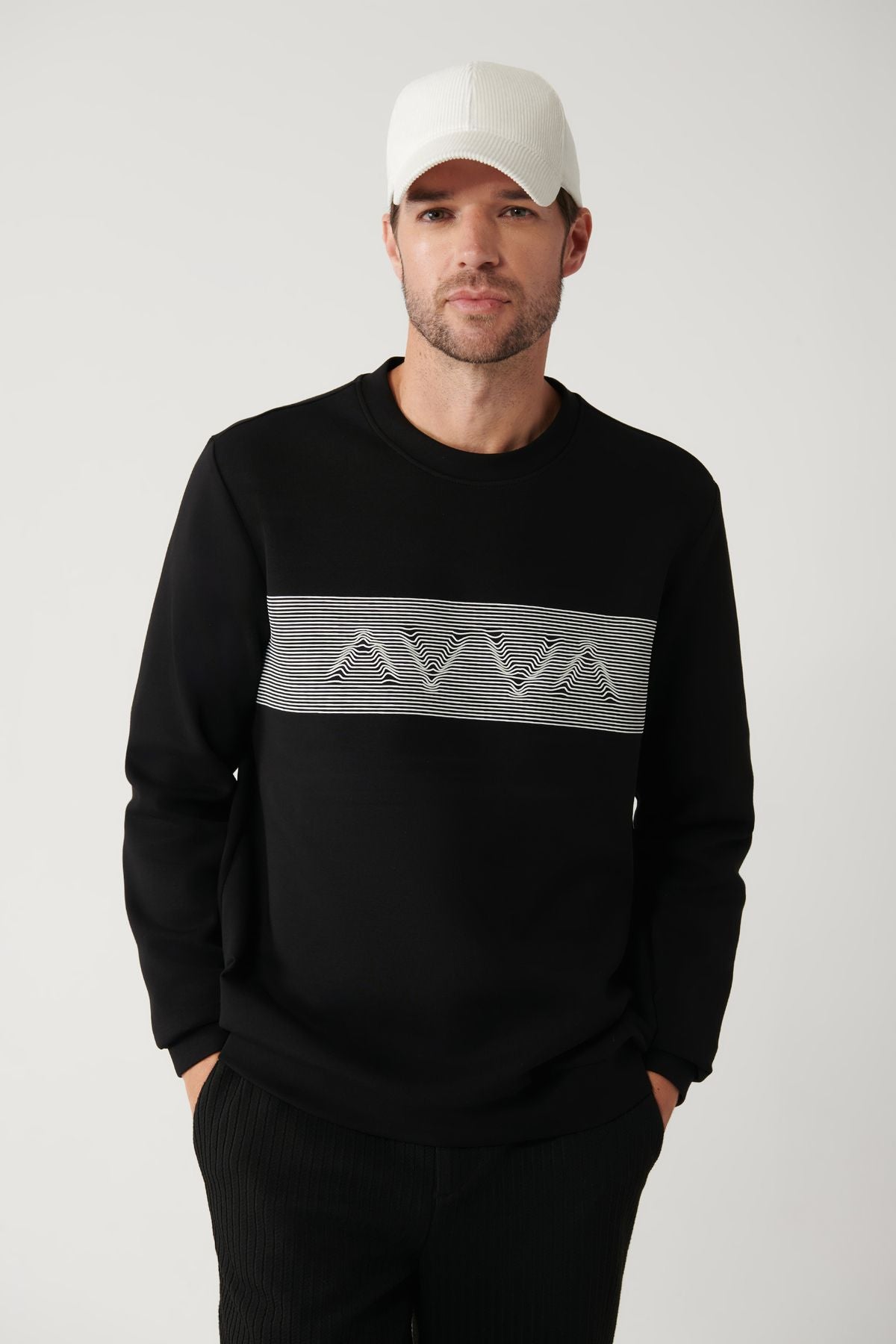 Men's black bike collar interlok fabric printed sweatshirt a32y1311