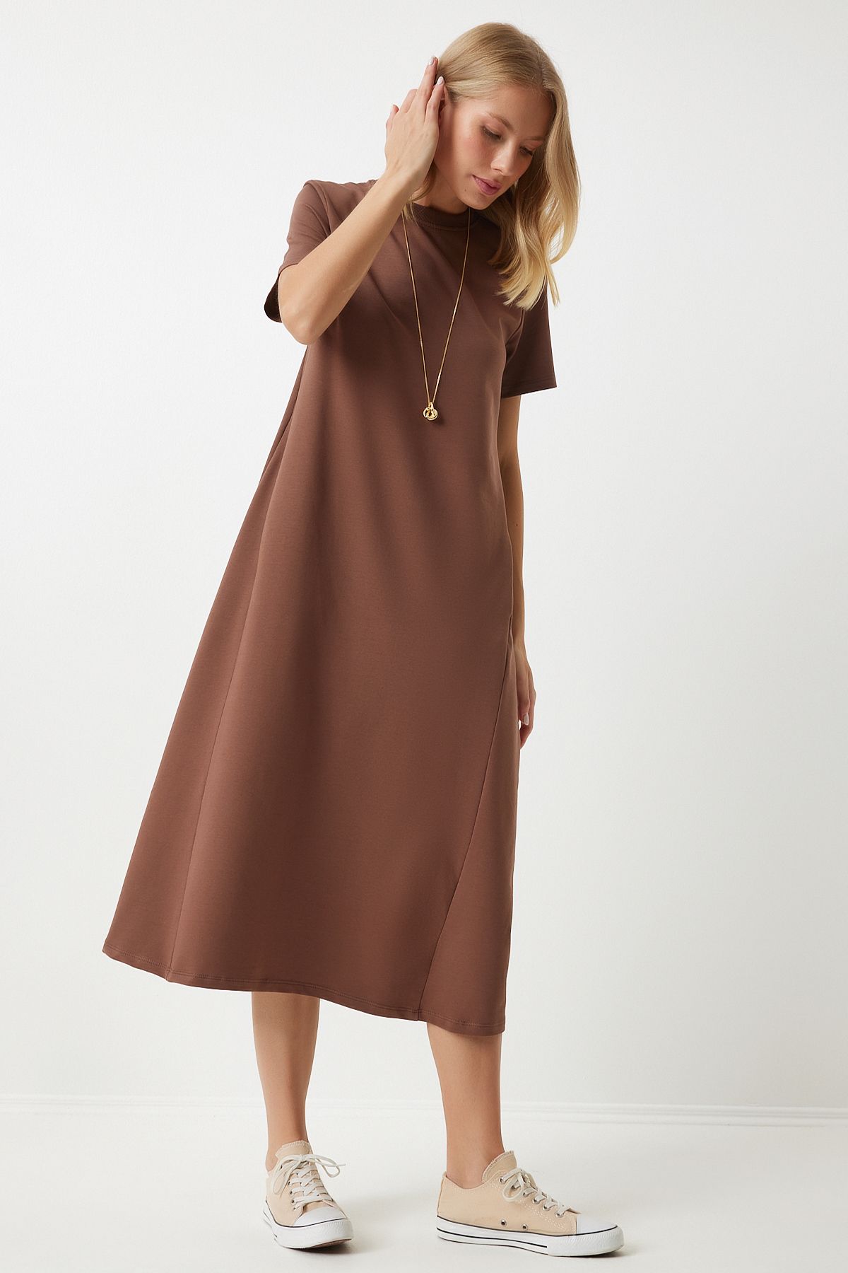 Woman Brown A Cut Summer Combed Dress Ub00060