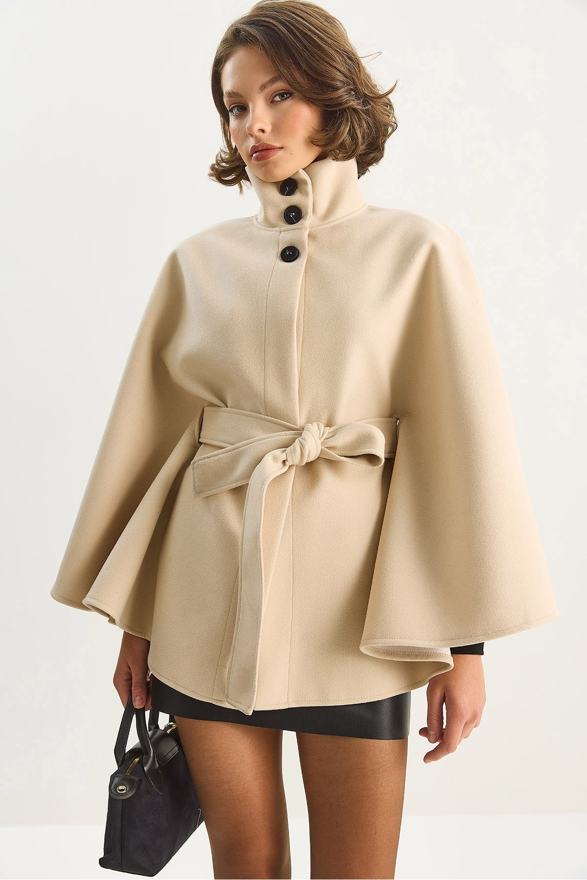 Women's Belted High Collar Poncho 0314 60283652