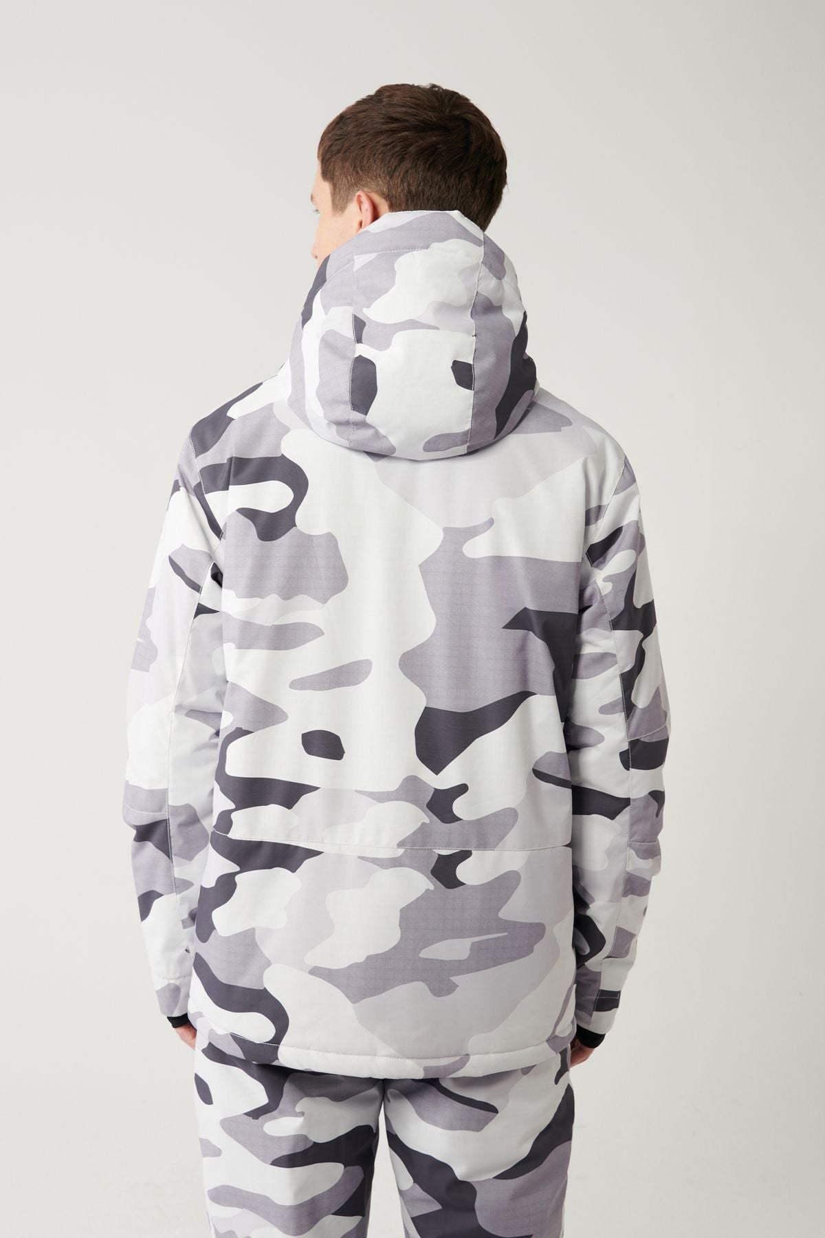Men's White-Gray Hoped Patterned Water Protector Windproof SKI/Ski Coat A32Y6095