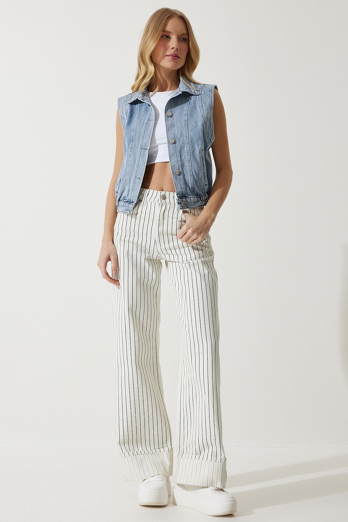 Women's Blue Wide Sleeve Denim Vest RV00179