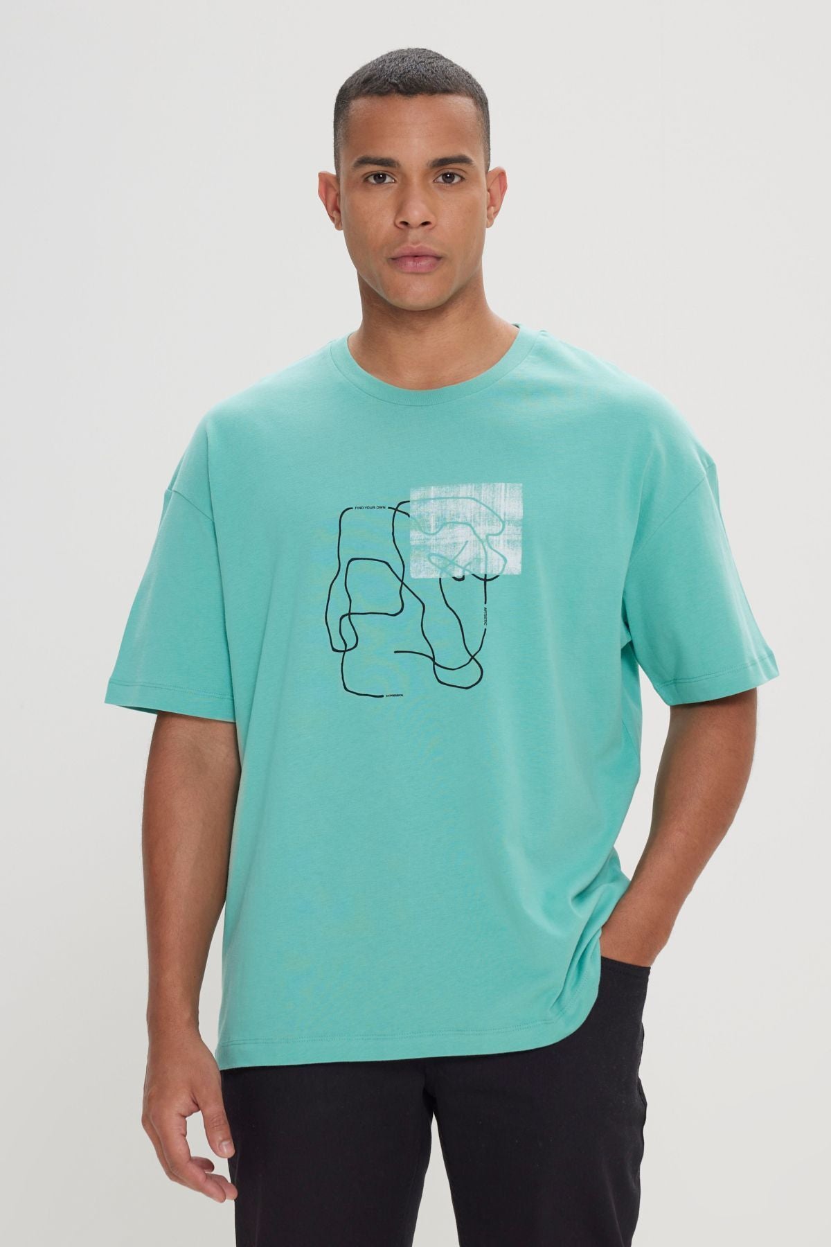 Men's Mint Oversize plenty of cut bike collar 100 %cotton printed T -shirt