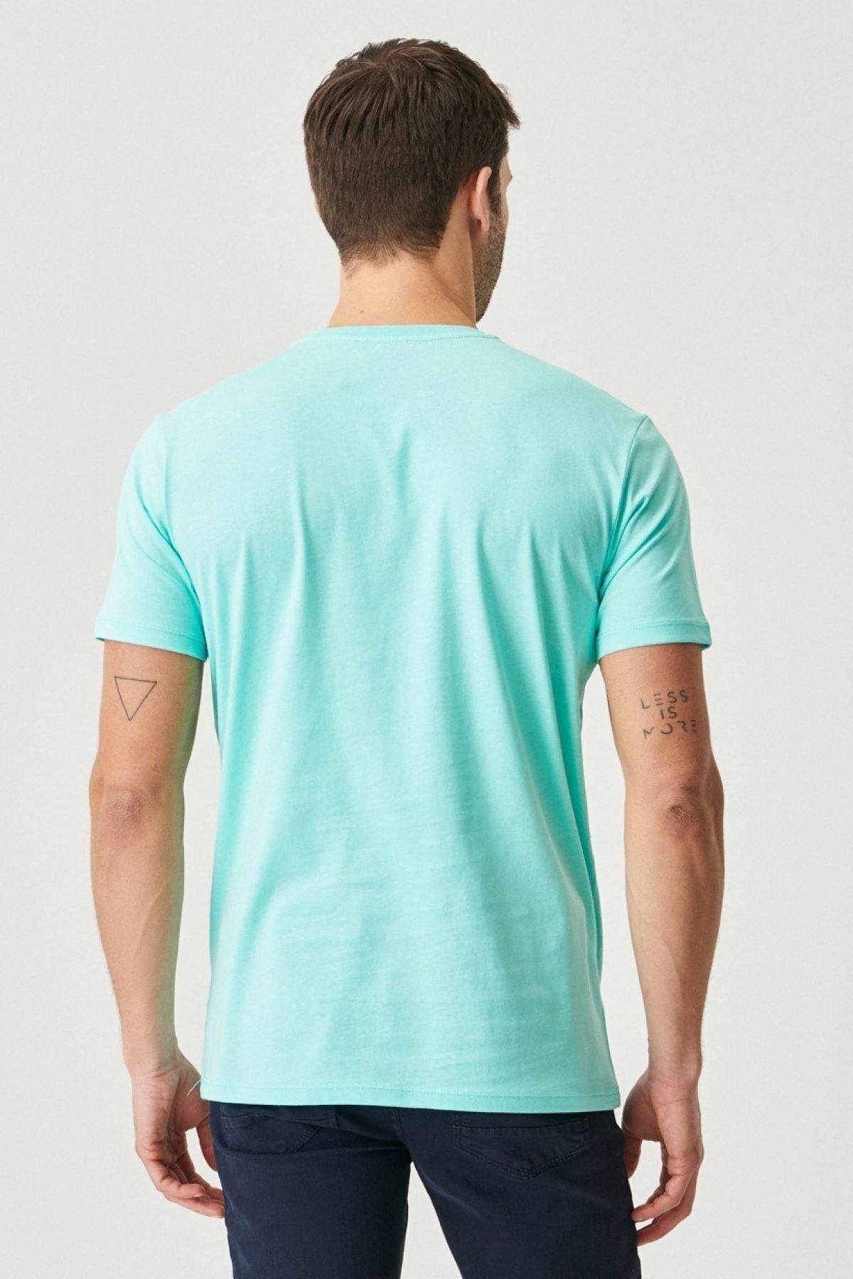 Men's turquoise 100 %cotton slim fit narrow cut bike bike collar basic t -shirt