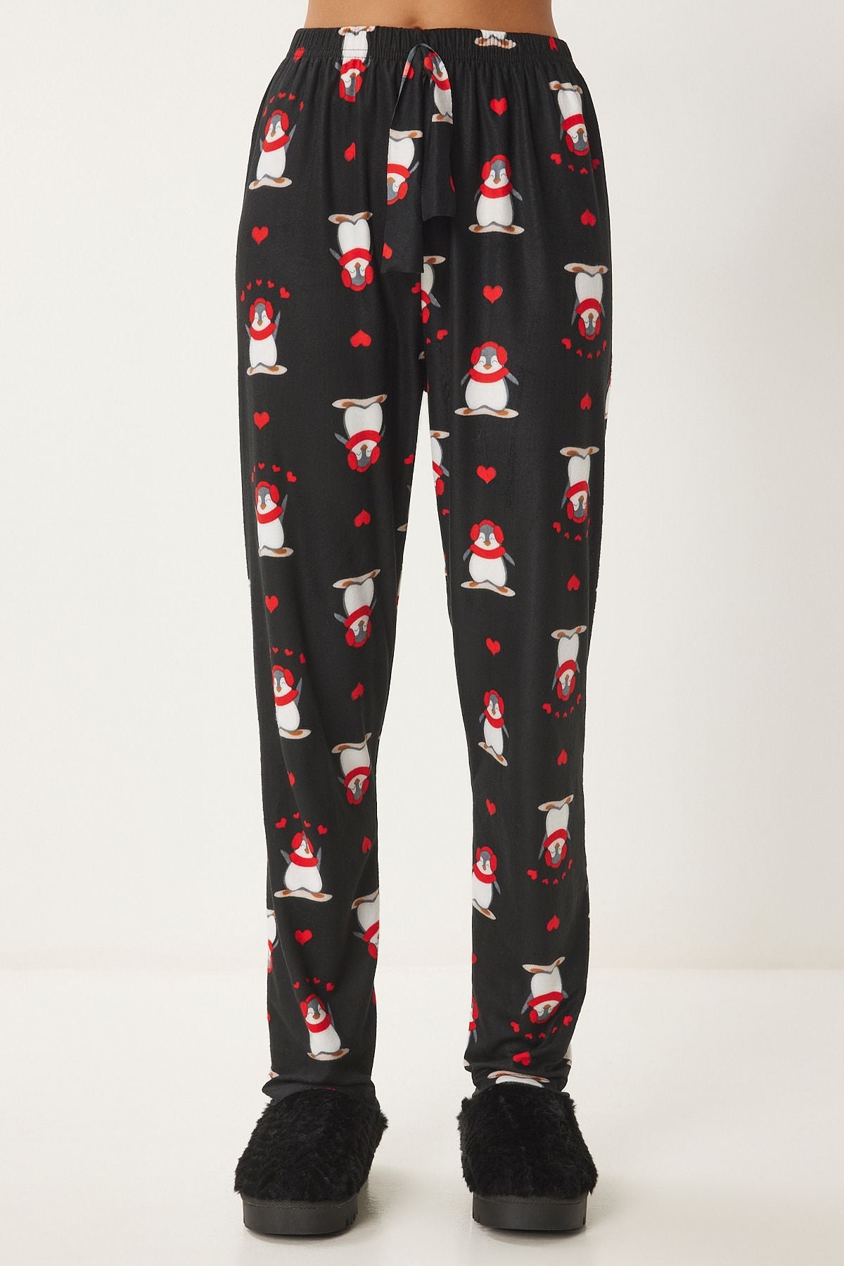 Women's black patterned soft textured knitting pajamas six Ce00089