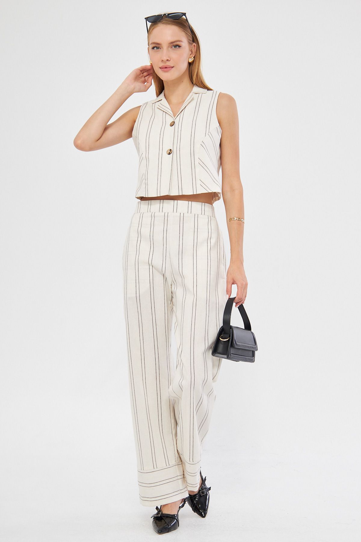 Female Men's collar buttoned lined vest trousers dual set ARM-24Y001114