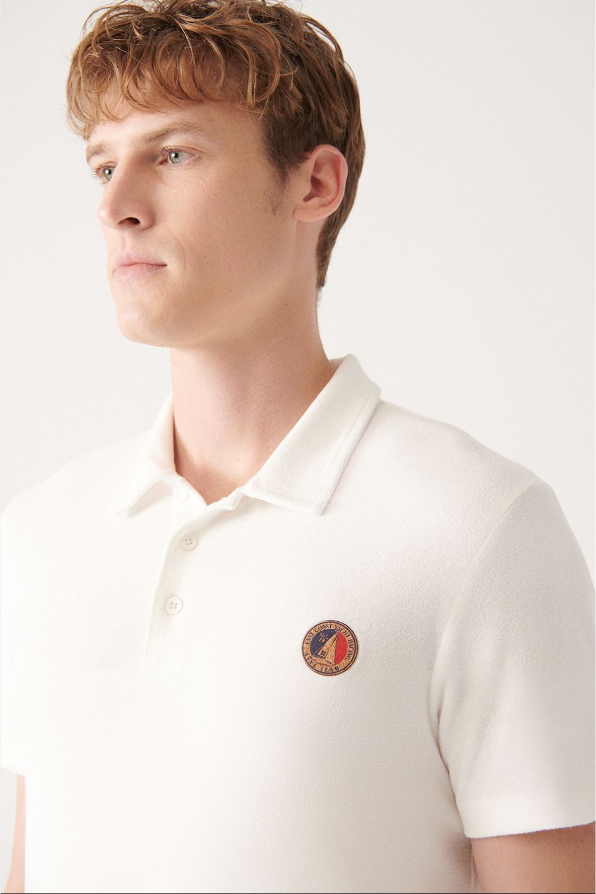 Men's White Soft Touch Towel Marine Printed Polo Yaka T-shirt A31y1033