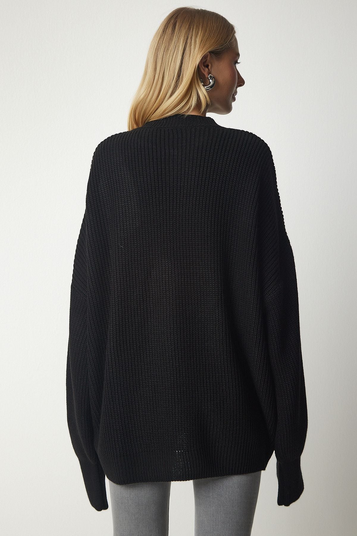 Woman Black Oversize Basic Knitwear Sweater MX00126