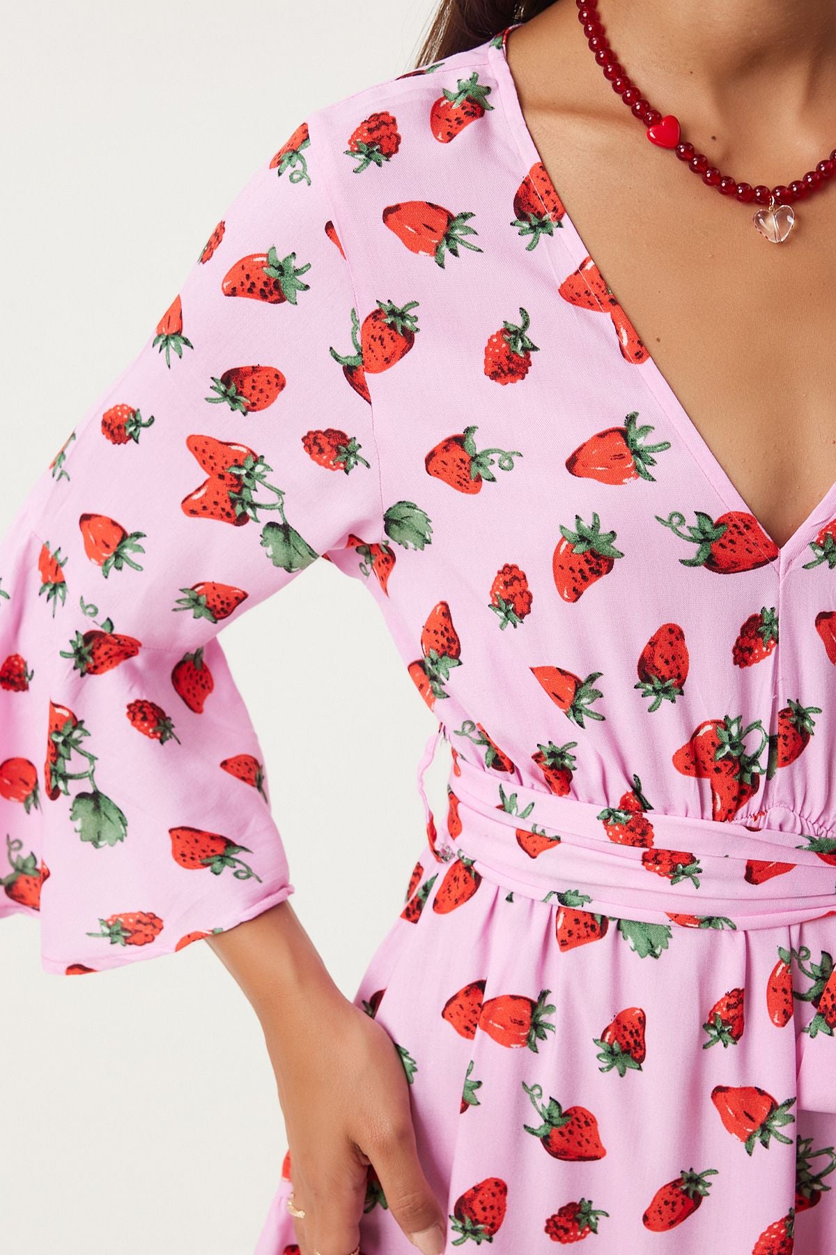 Woman Red Pink Patterned Summer Viscose Clash Dress FN03202