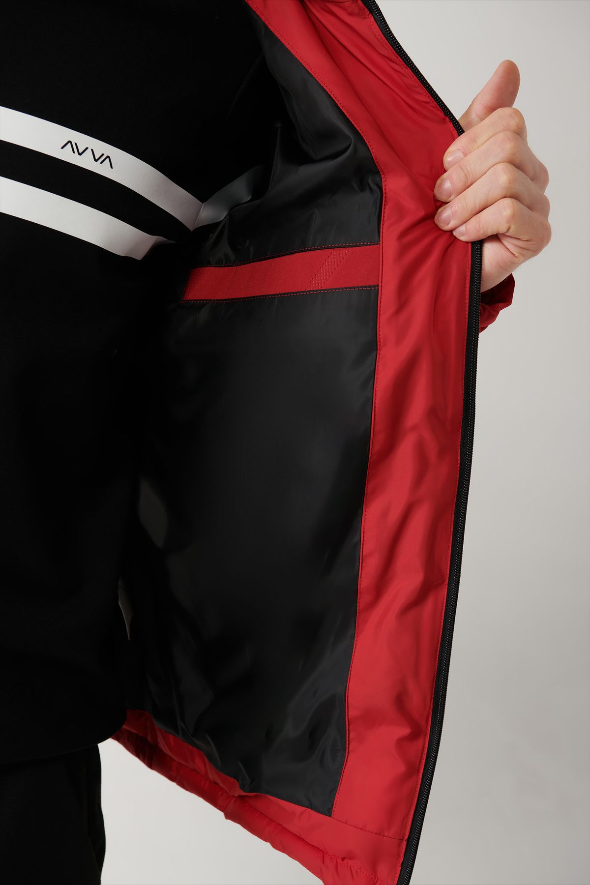 Men's red upright collar water repulsion windproof light swelling coat E006036