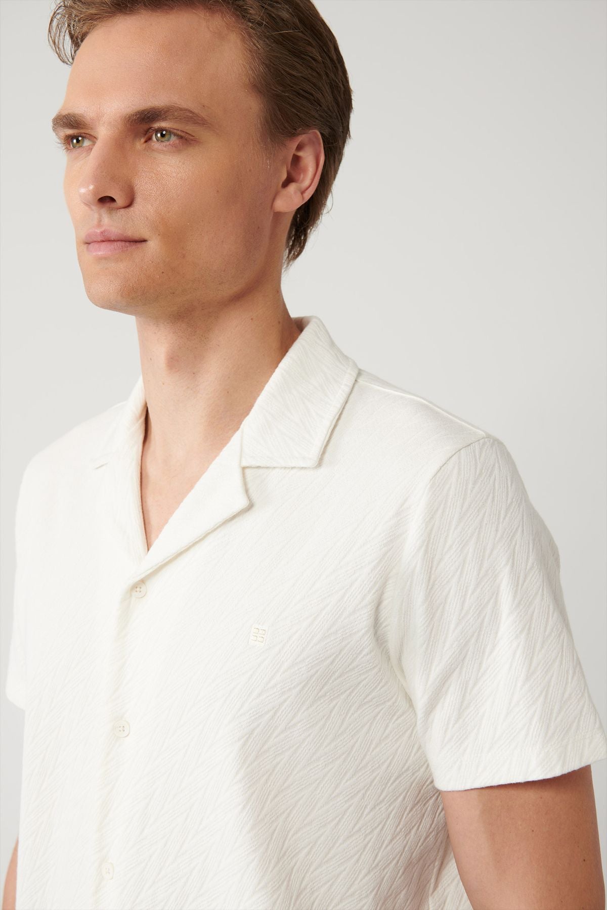 Men's Ecru Apaj Yaka Jacquard Shirt A41y2215