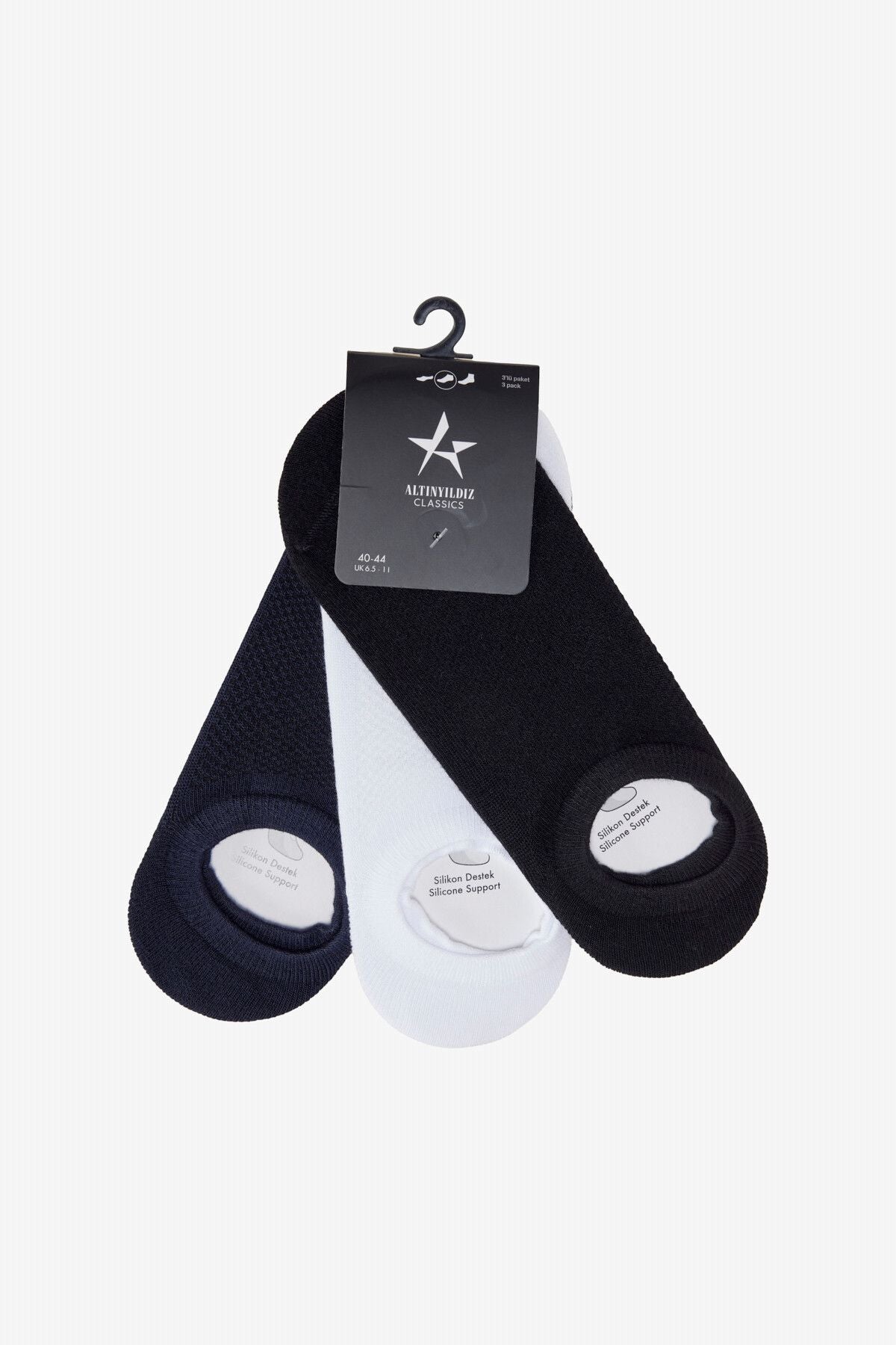 Men's Black-Lacivert-White 3-Package Steaker Socks with Silicone Supported Package