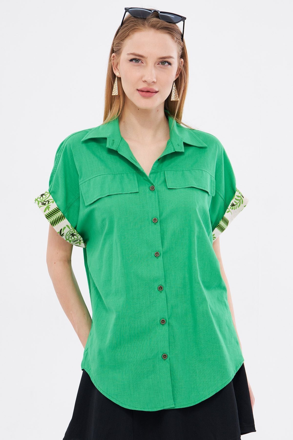 Woman Green Oversize double arm detailed shirt ARM-24Y001075