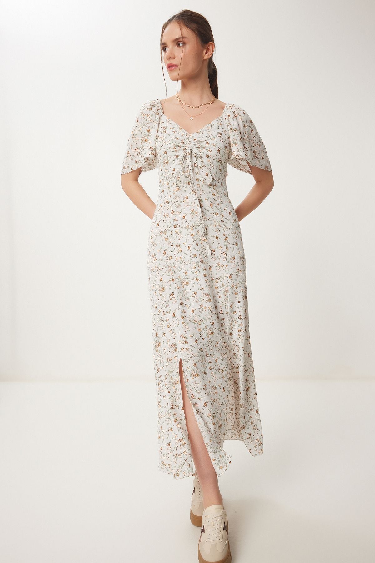 Female Flower Flower Patterned Summer Viscose Dress TP00049