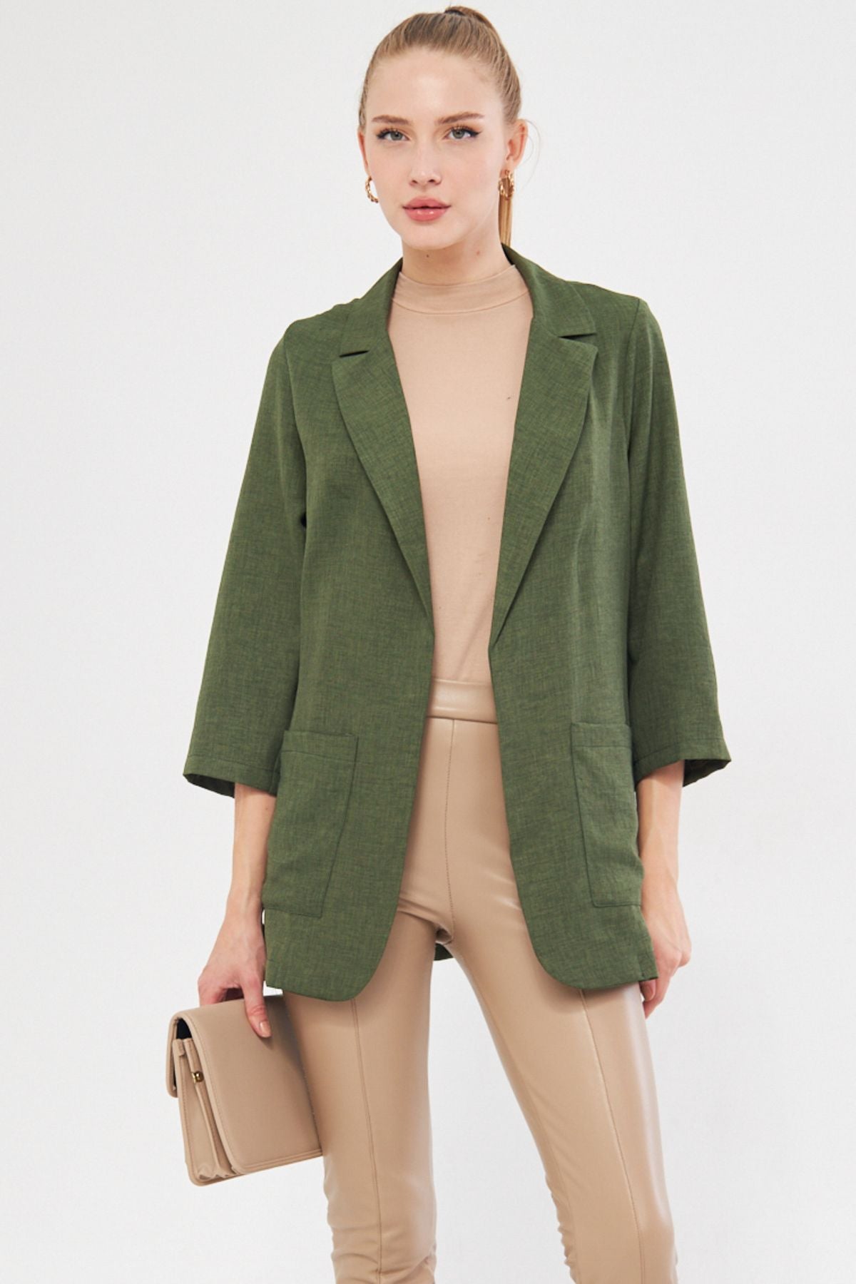 Woman Khaki Pocket Oversize Jacket ARM-24Y001115