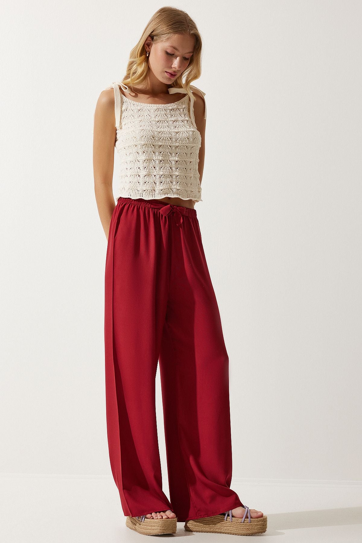 Female Bordeaux Summer Viscose Palazzo Pants EN00610