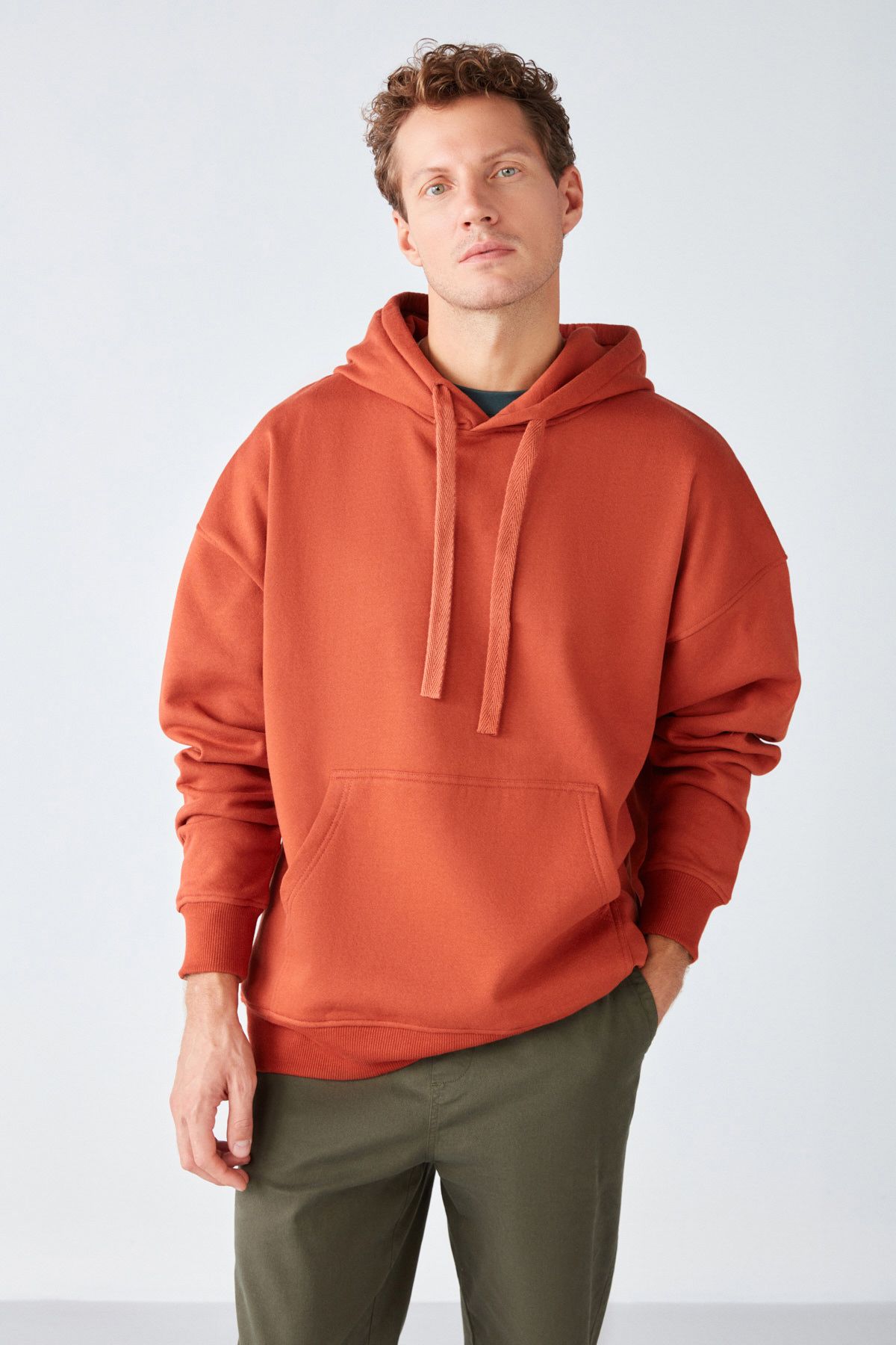 Steve Men's soft fabric cordon with hooded gangbre with hooded tile color sweatshirt