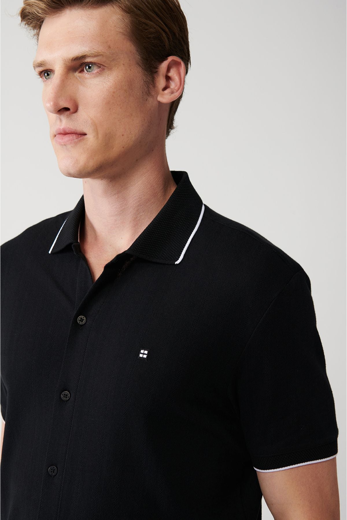 Men's Black 100 %Cotton Ribana Short Sleeve Shirt A31y2239