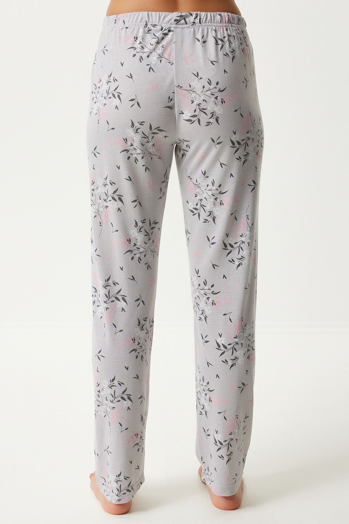Female Gray Patterned Shirt Pants Pajama Set EC00043