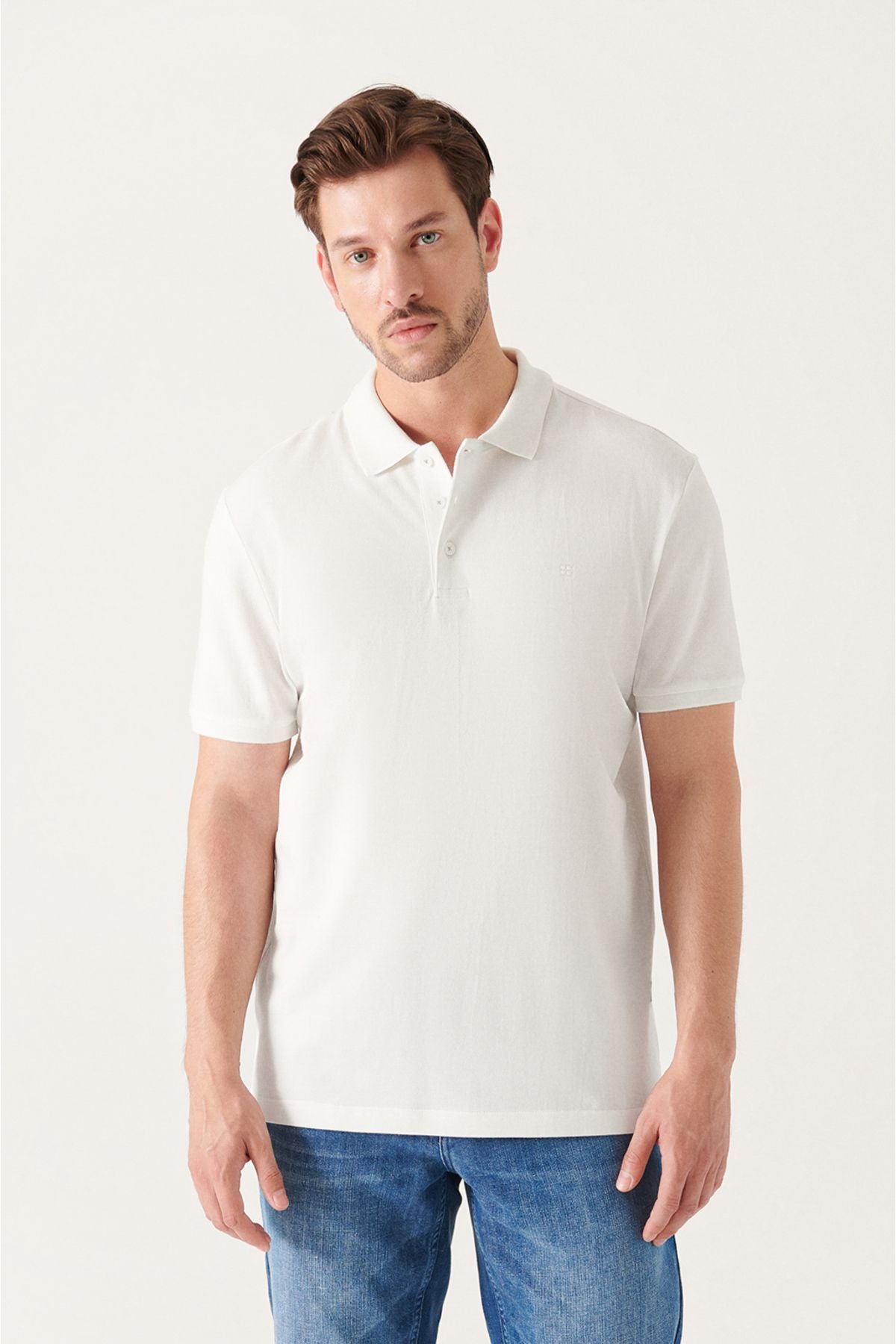 Men's white 100 %cotton cool, Polo Yaka T-shirt E001004