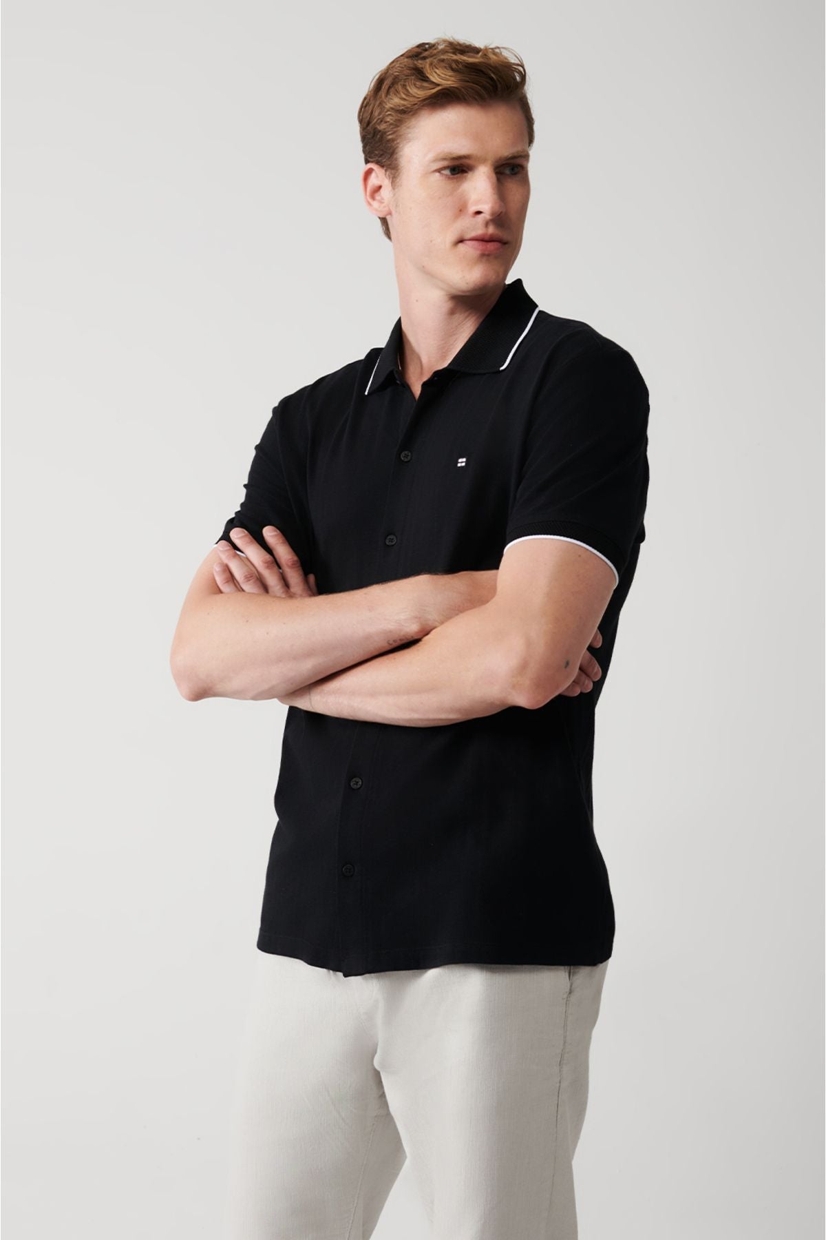 Men's Black 100 %Cotton Ribana Short Sleeve Shirt A31y2239